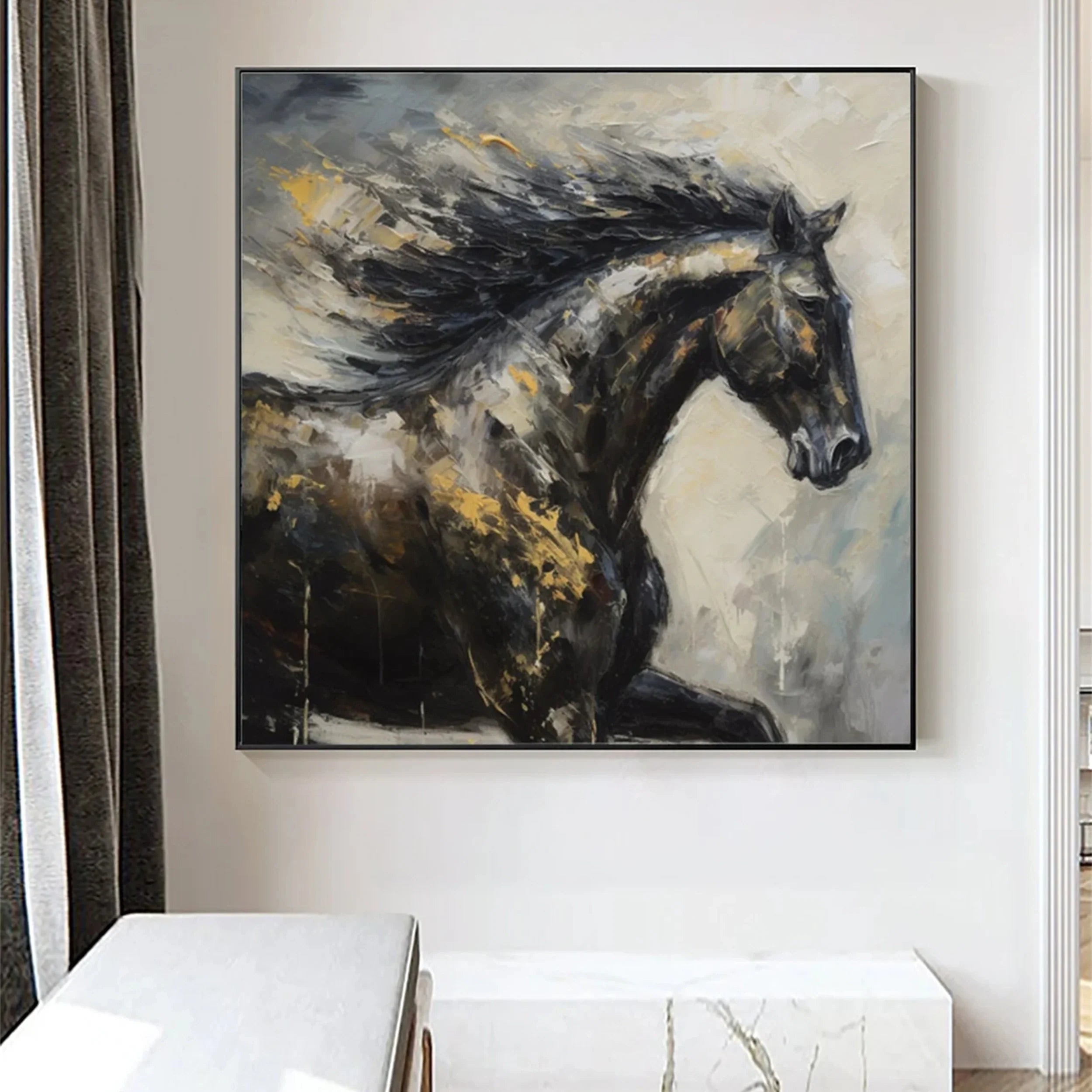 Black Horse Abstract Animal Wall Art #AM045