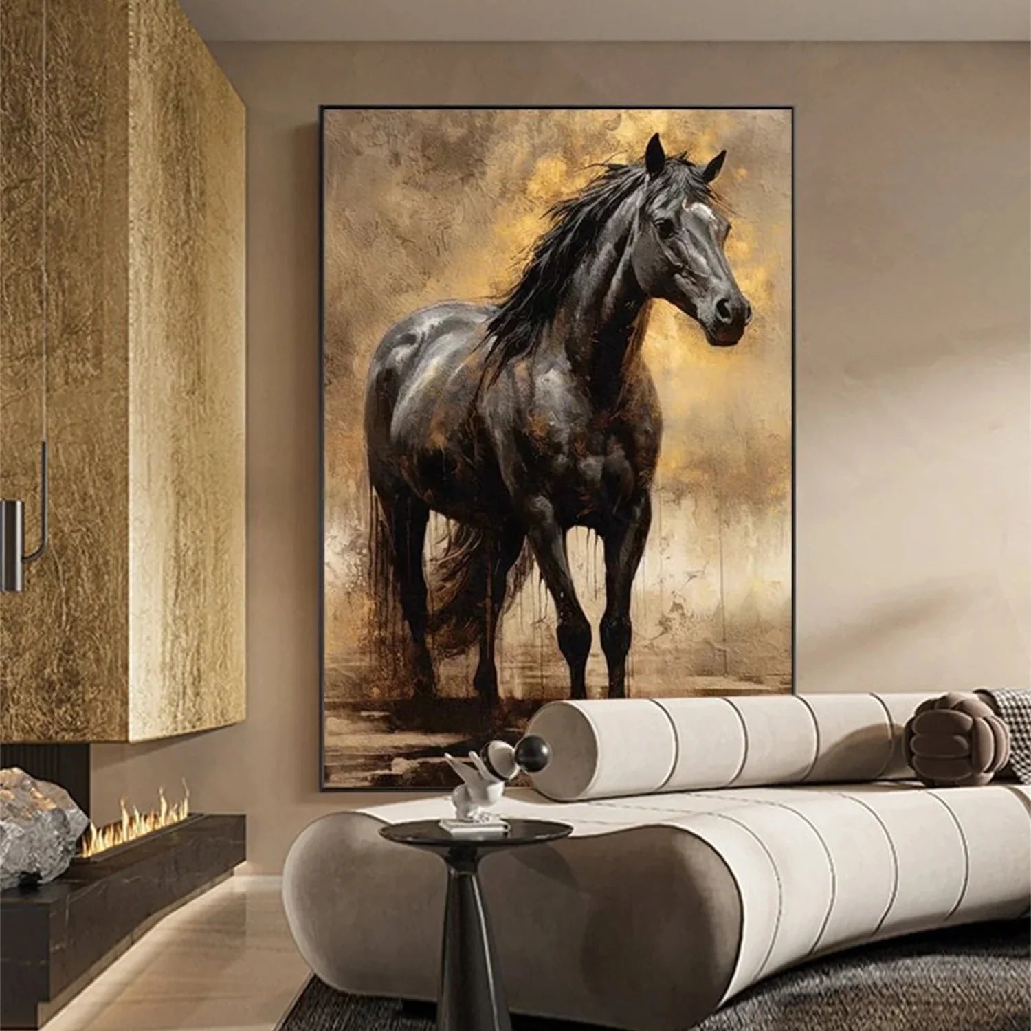 Beige and Brown House Abstract Animal Wall Art #AM056