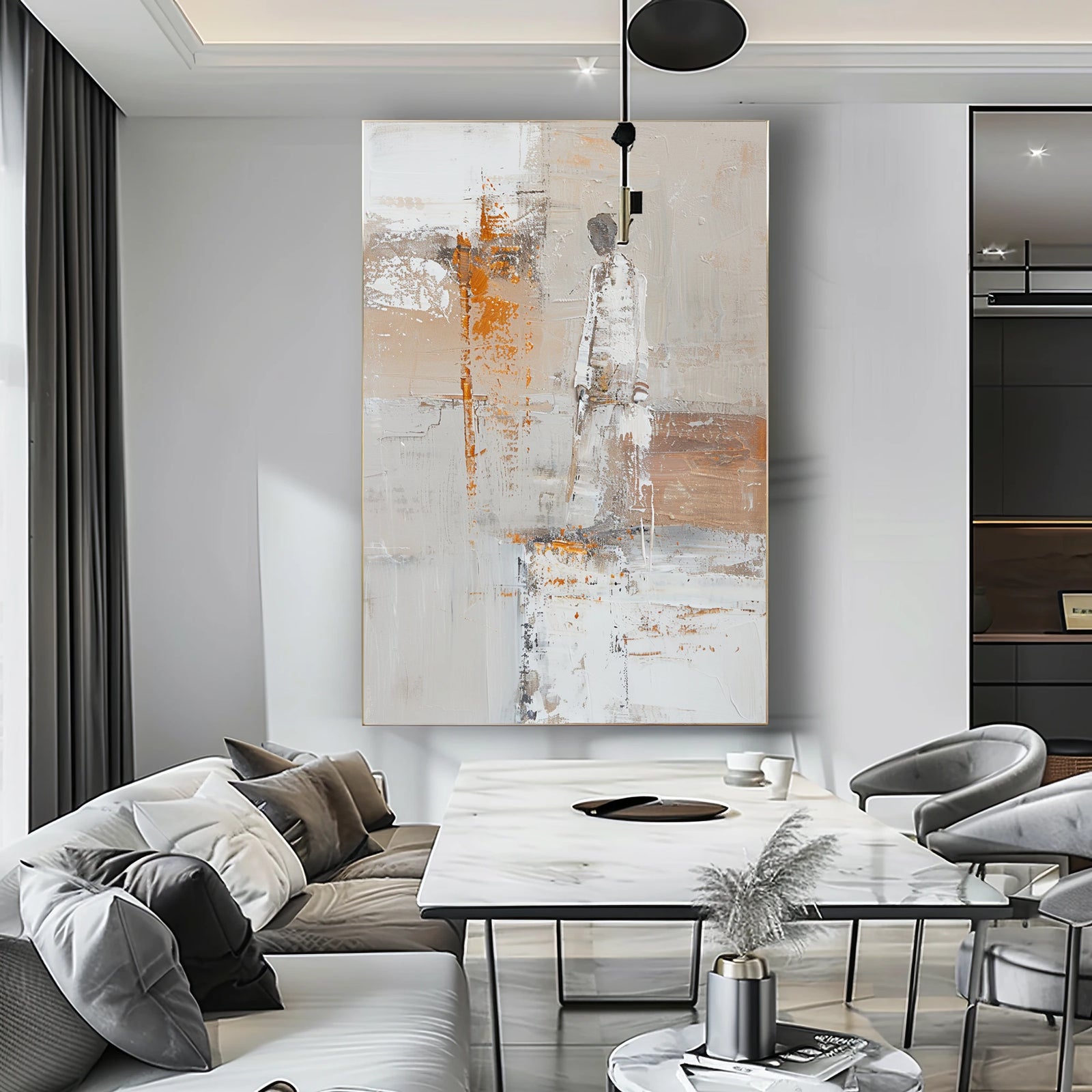 Abstract Figure Oil Painting, Neutral Wall Art, Original Hand-Painted Canvas #WA523