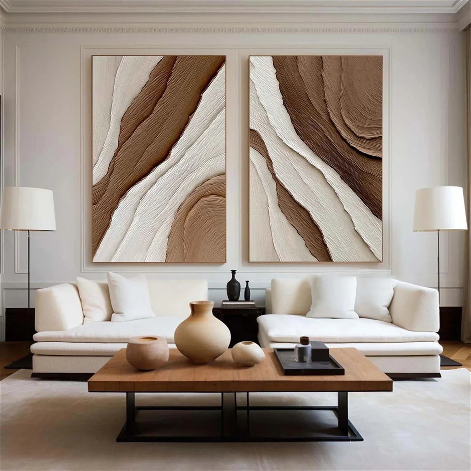 Minimalist Brown & Beige Art Set of 2 #MB012