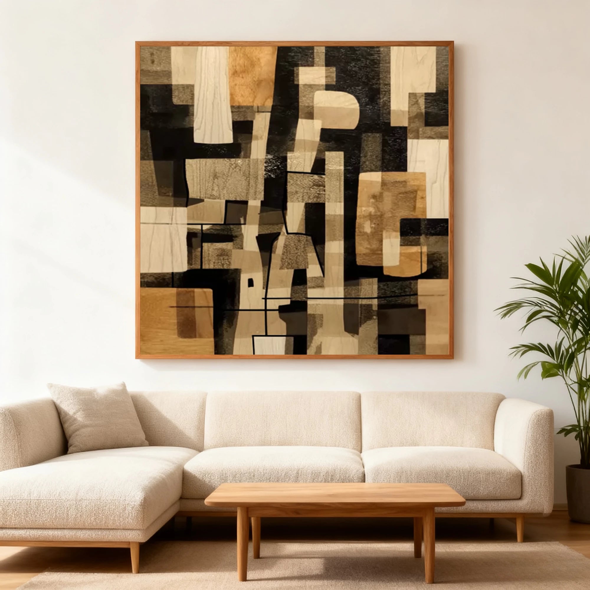 Neutral Geometric Abstract Textured Oil Painting #WA99
