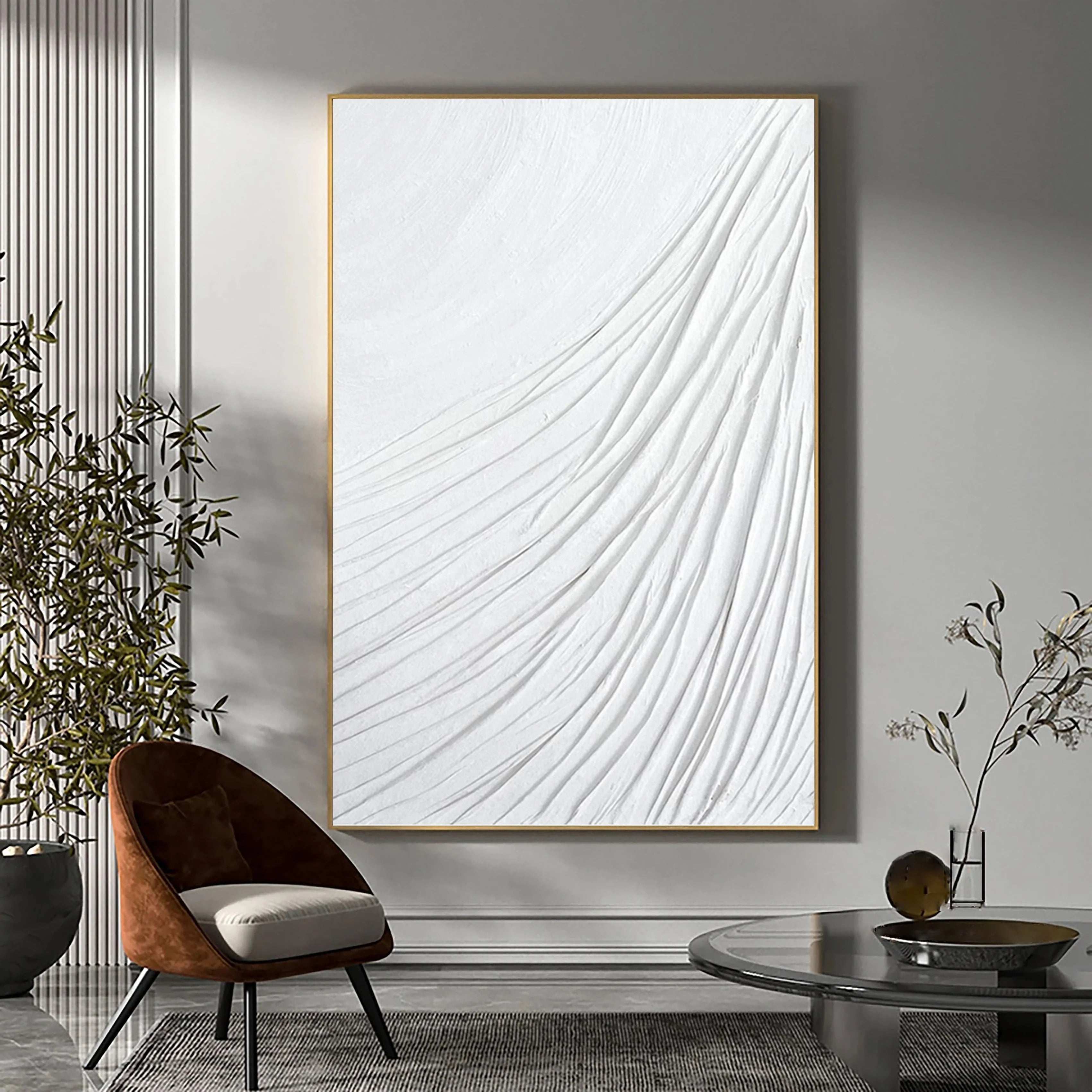 White 3D Textured Plaster Art Large Painting on Canvas Minimalistic Balance