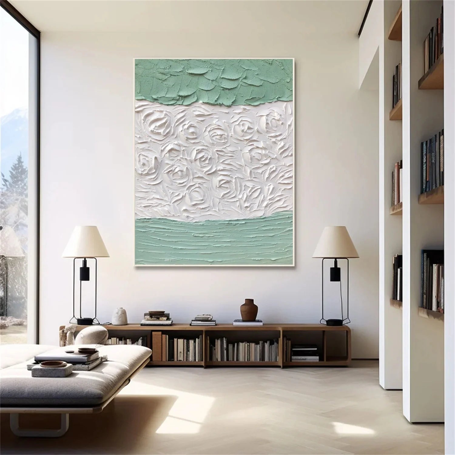 White and Green Minimalistic Textured Art #MD229