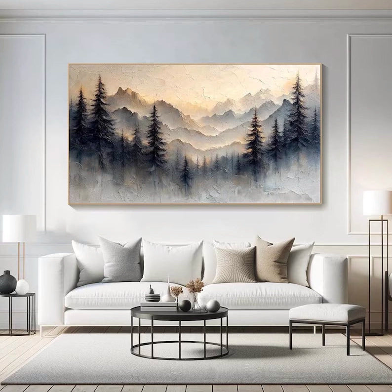Neutral Tone Textured Mountain Forest Wall Art #FT112