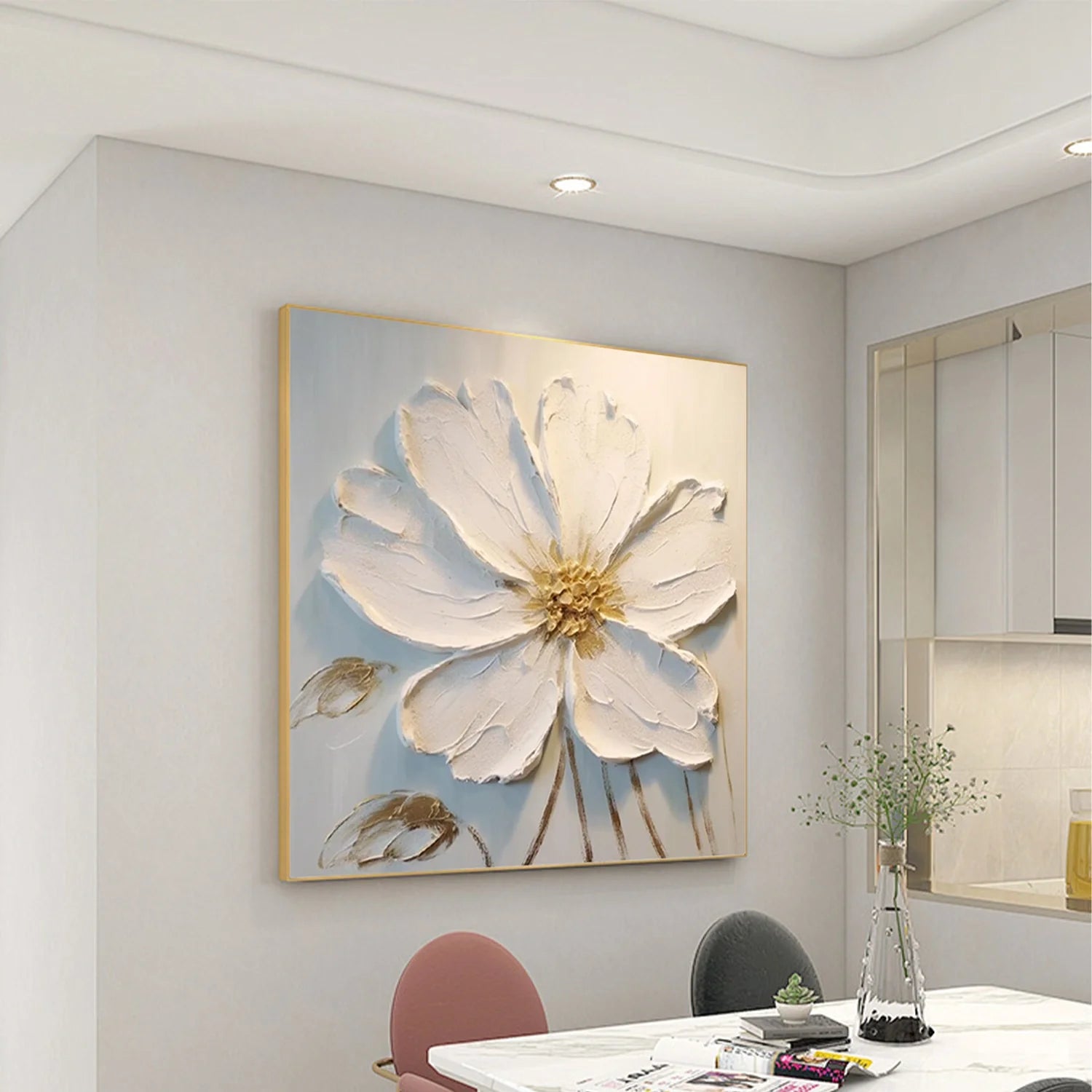 White Flower & Tree Abstract_Textured Wall Art #FT136