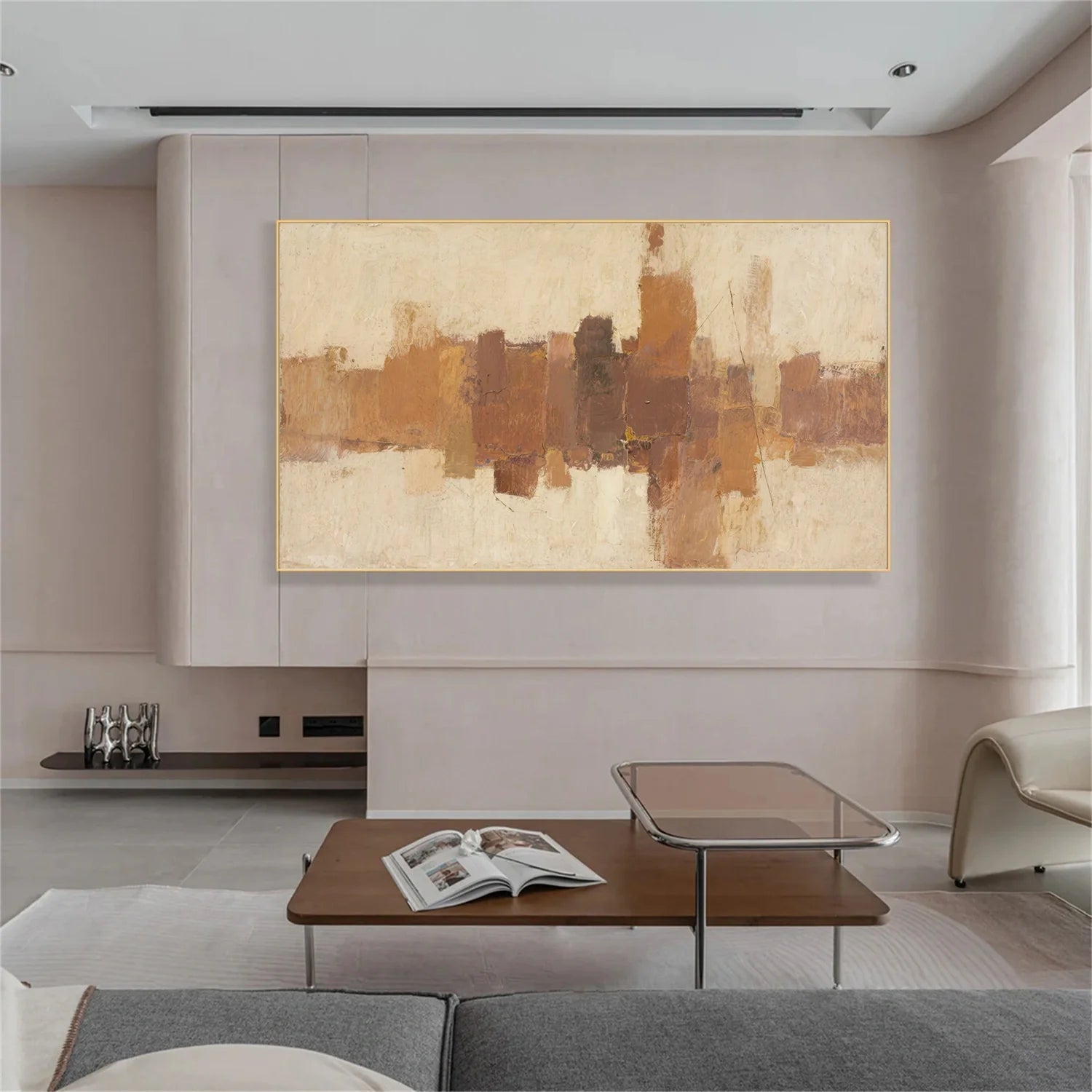 Beige and Brown Abstract_Canvas Art #WA760
