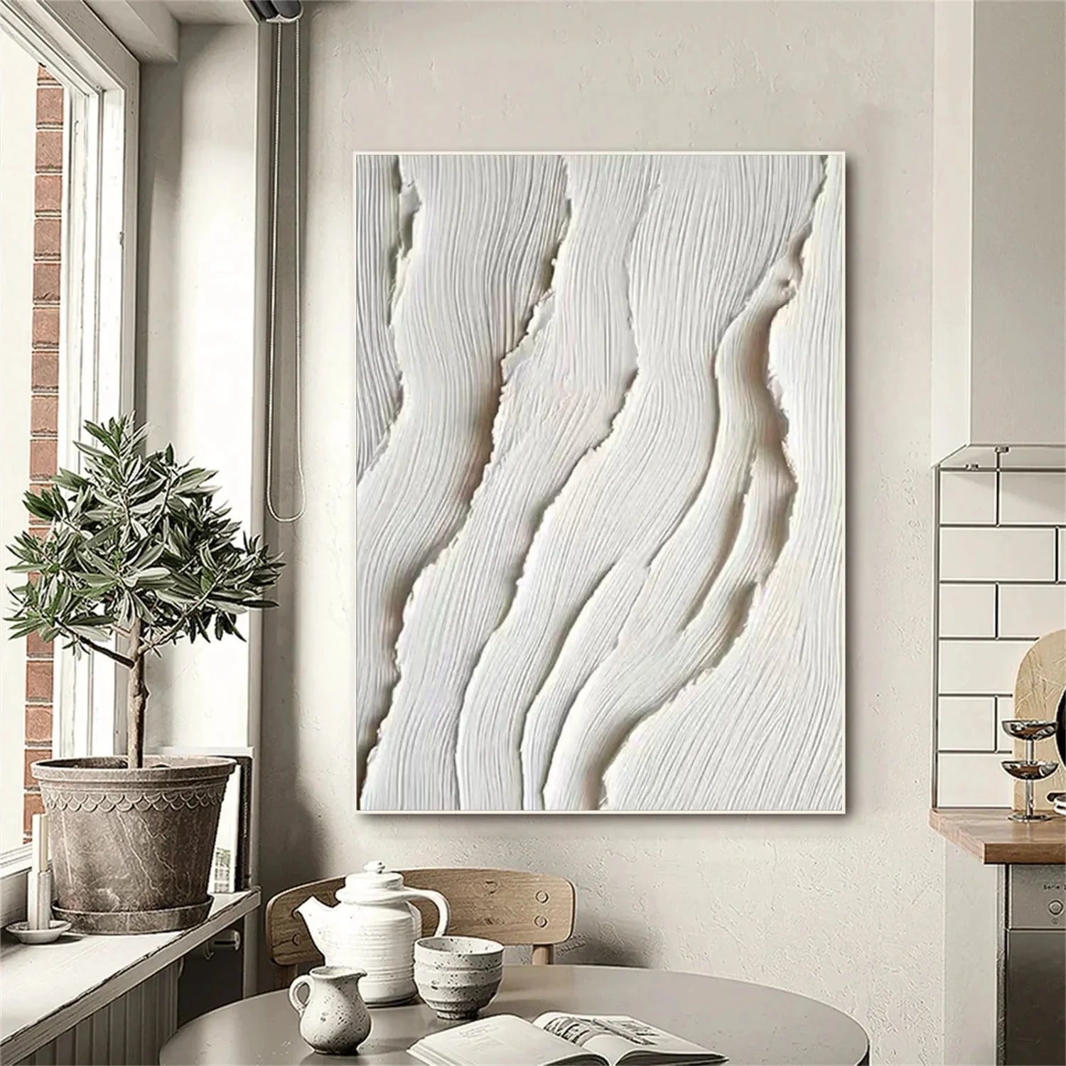 White Minimalist_Textured_Canvas Art #MD286