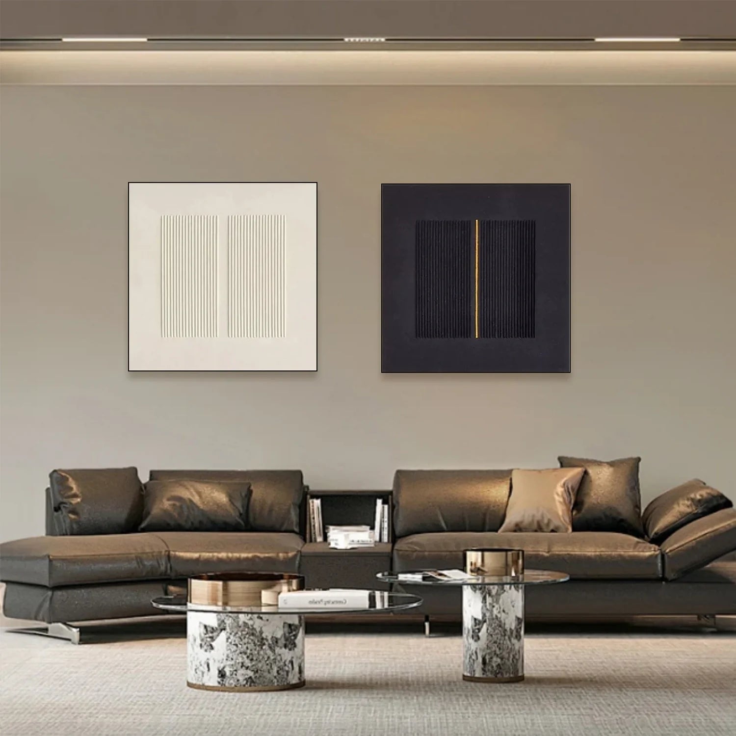 Black and White Minimalist_Textured Canvas Art Set of 2 #MZ102