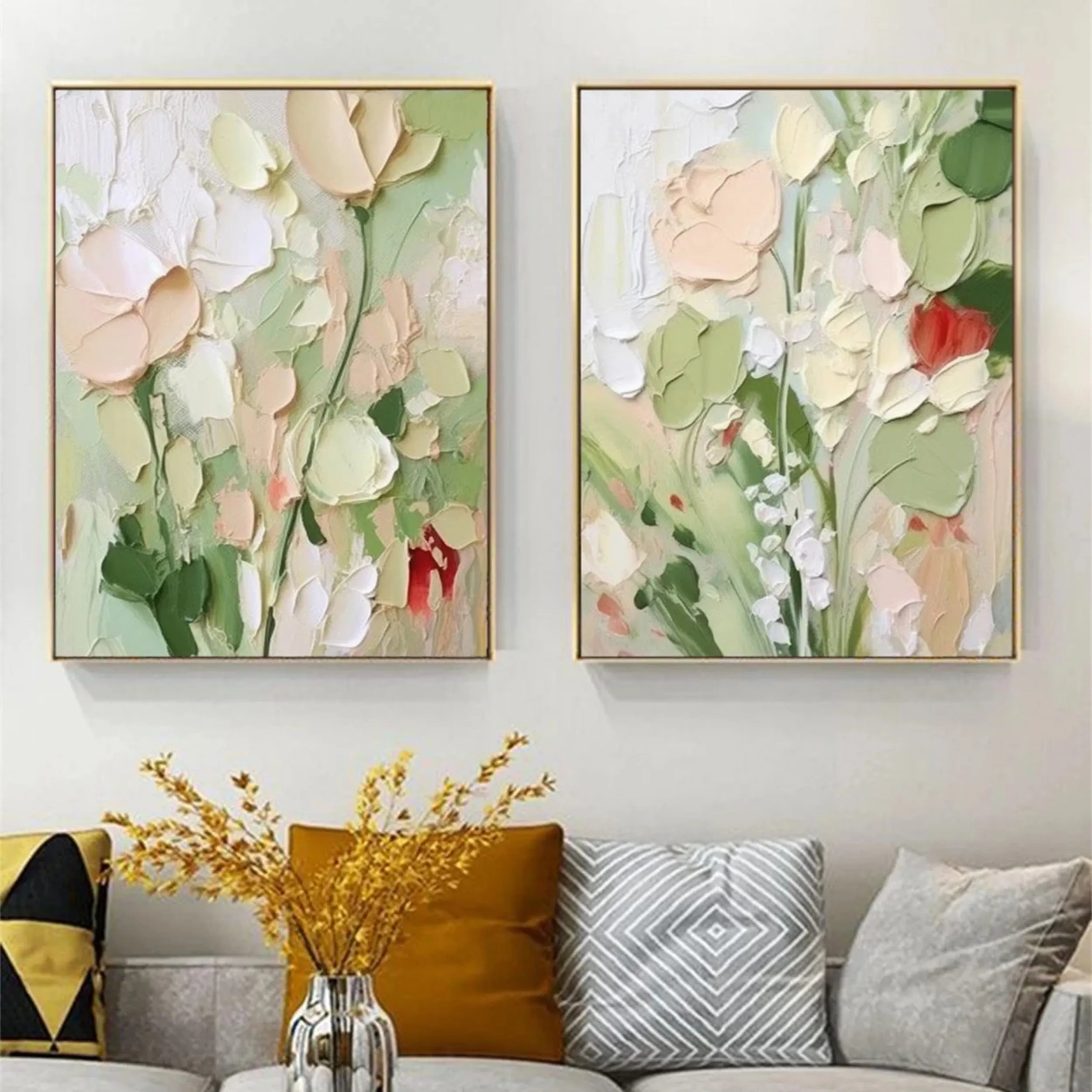 Colorful Flower & Tree Abstract Textured Wall Art Set of 2 #FT029