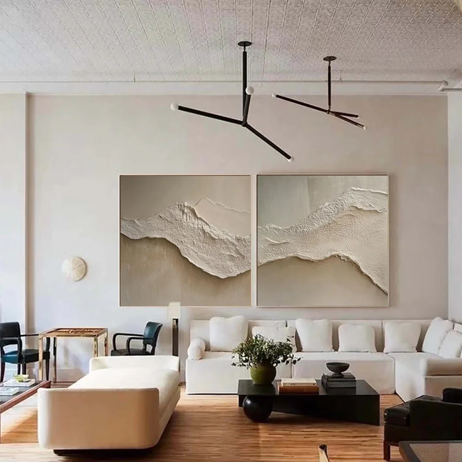 Beige and Brown Minimalist_Textured Canvas Art Set of 2 #MZ117