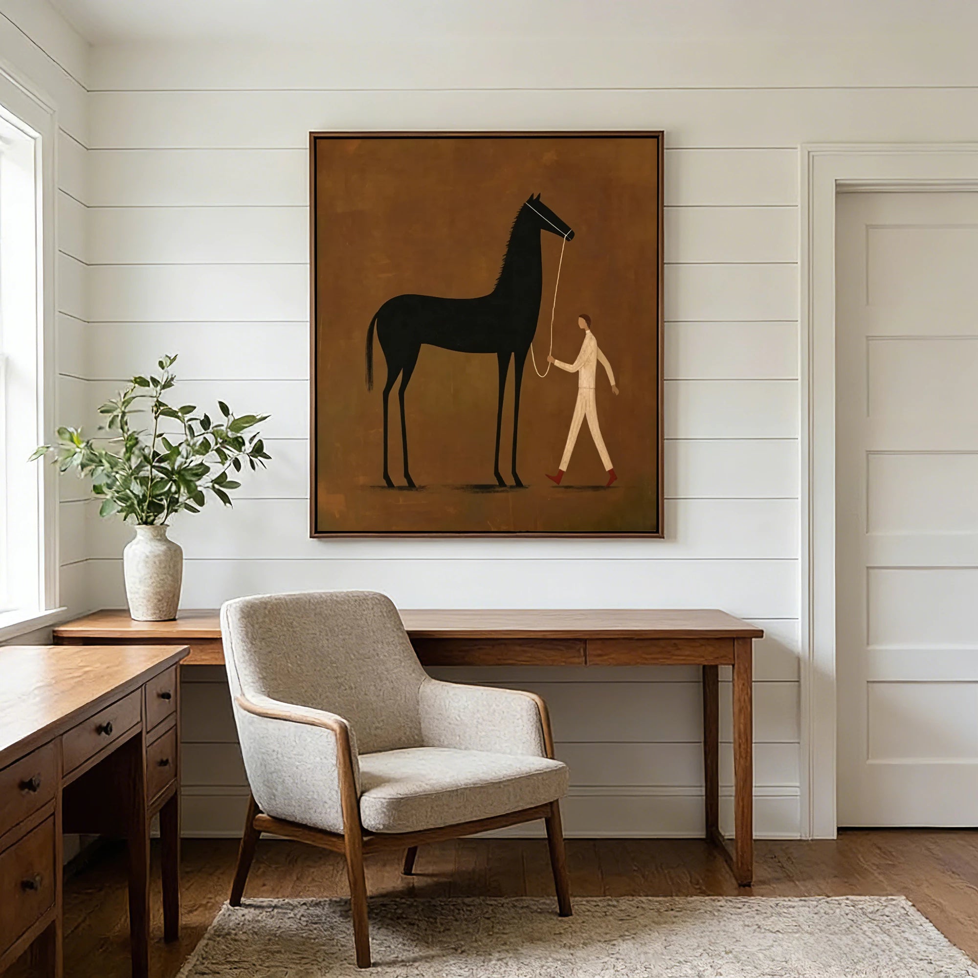 Abstract Figure & Black Horse Oil Painting #AB186
