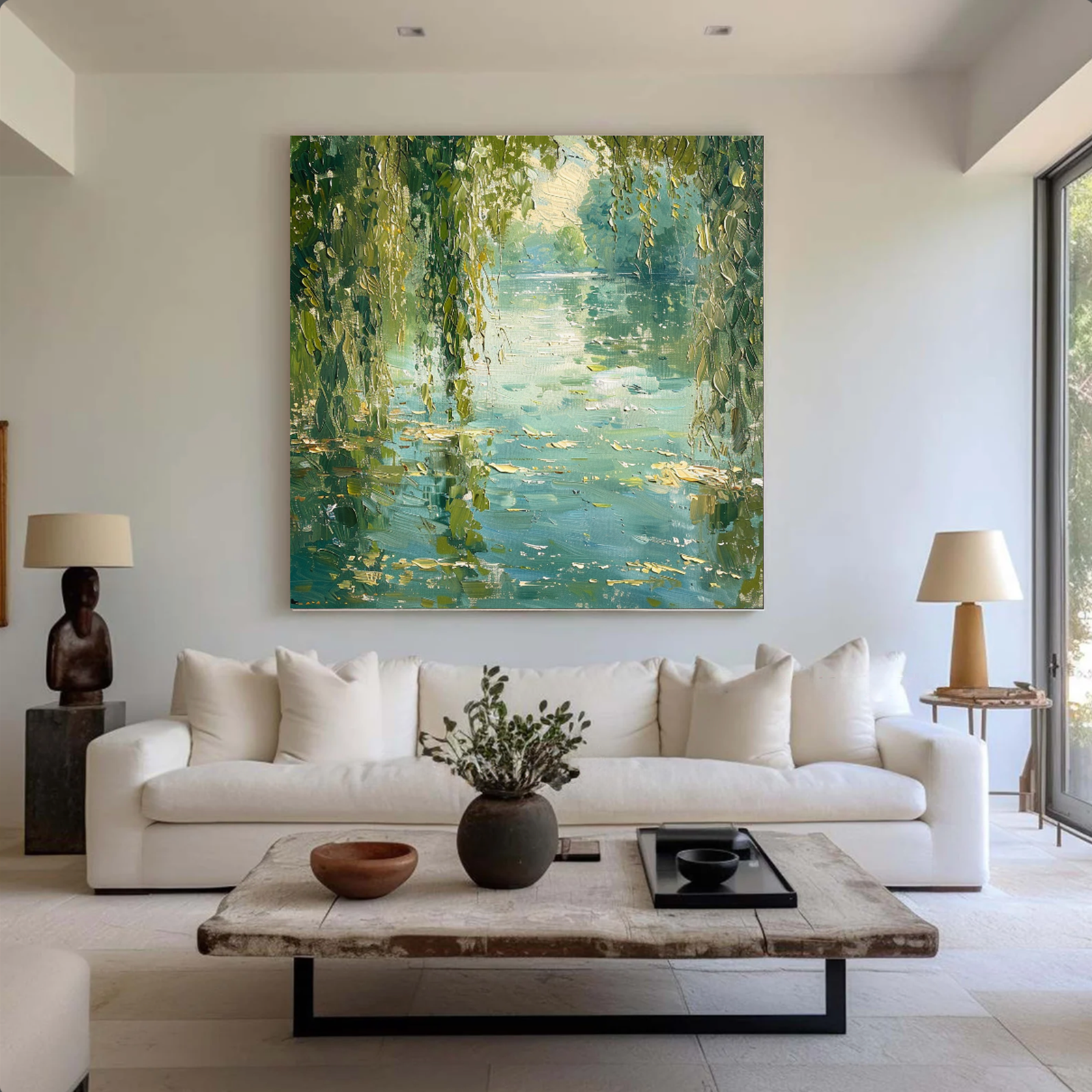 Impressionist Willow River Reflections Hand Painted Oil Painting #FT342