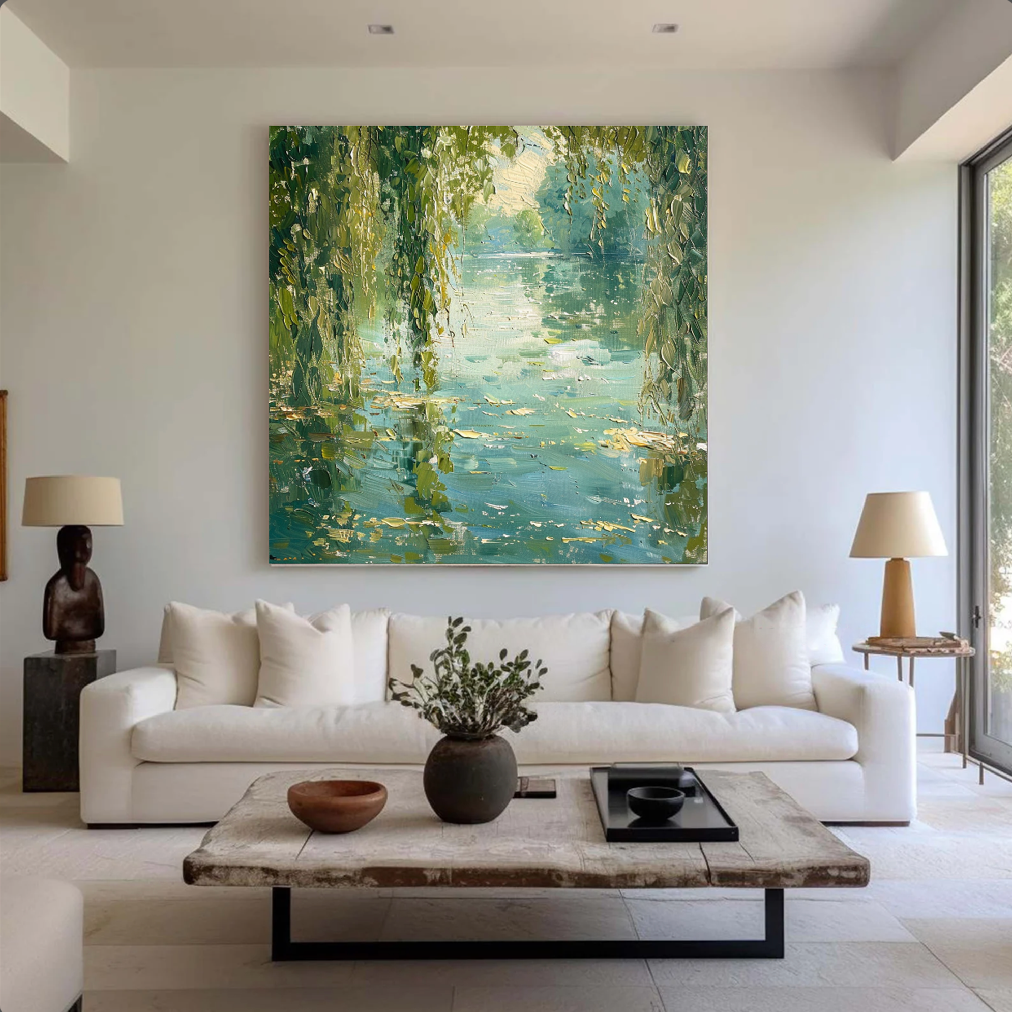 Impressionist Willow River Reflections Hand Painted Oil Painting #FT342