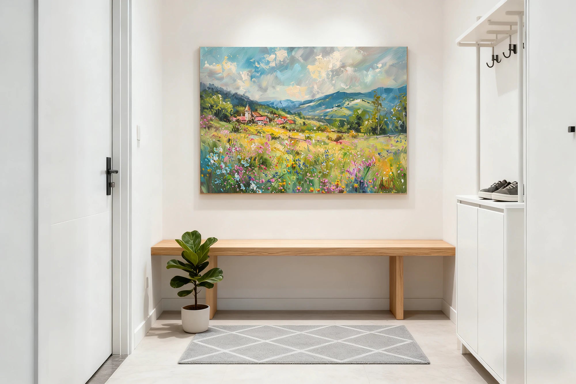 Wildflower Meadow Village Oil Painting #FT589