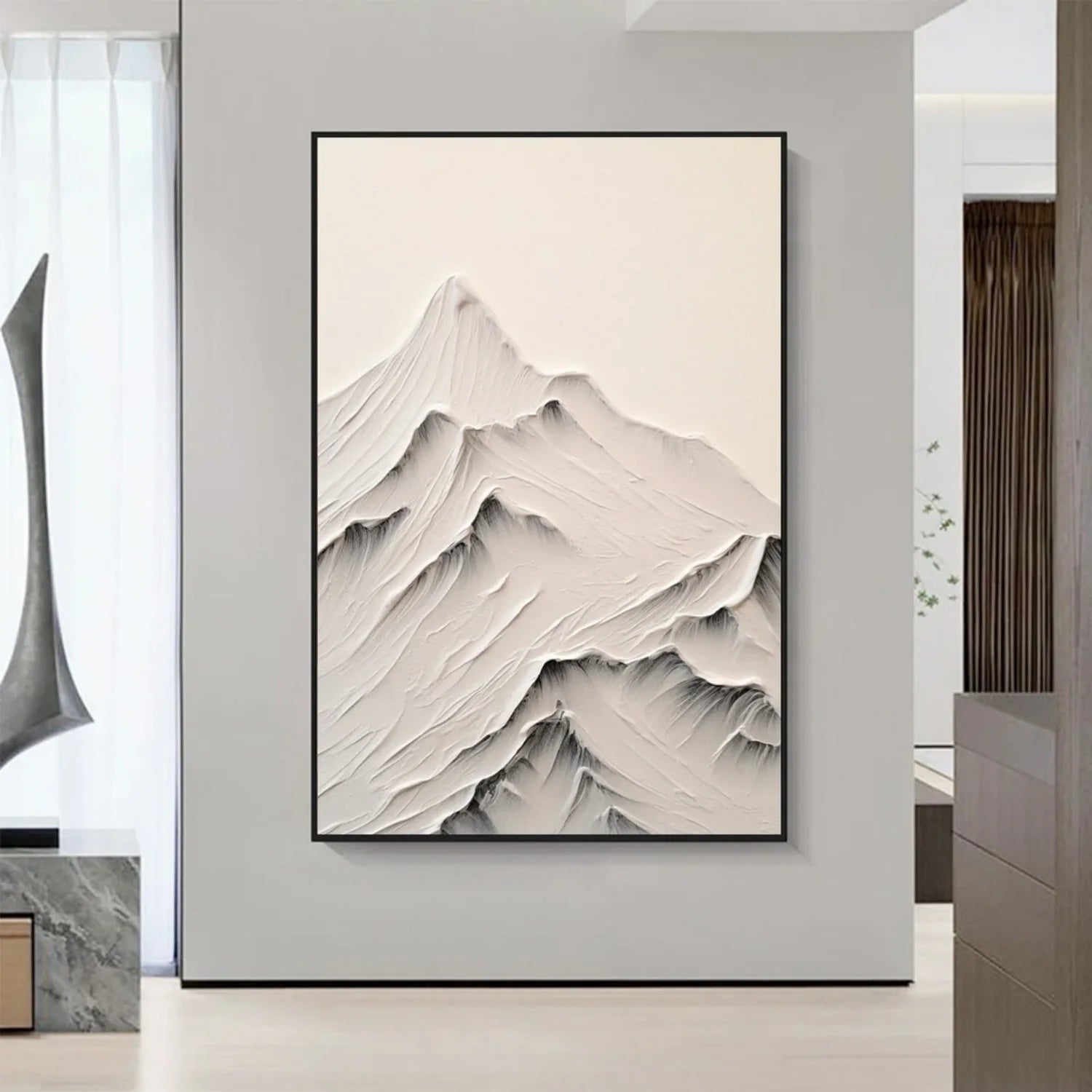 White Minimalistic Mountain Textured Art #MD211