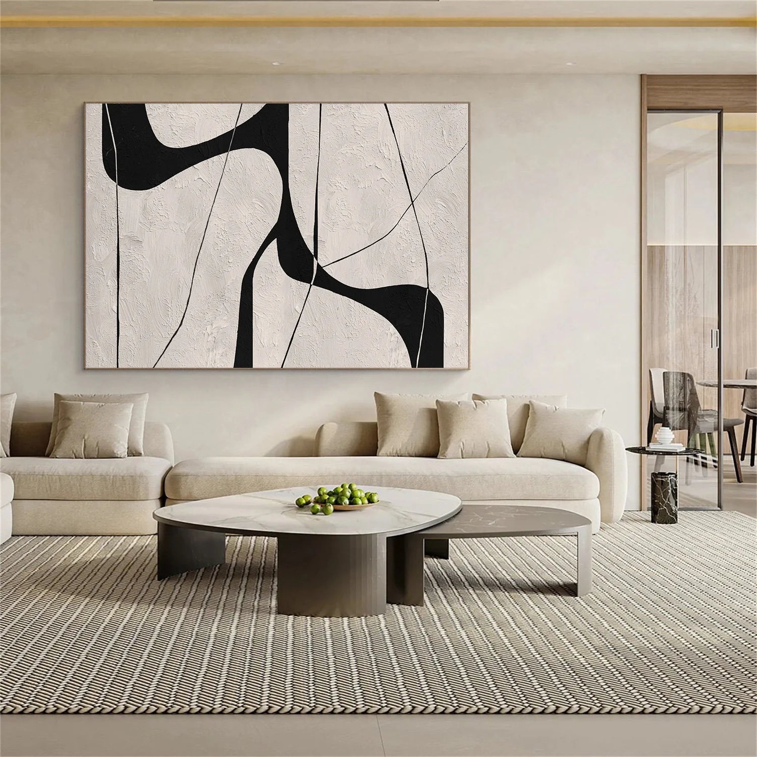 Beige & Black Abstract Textured Canvas Art #WA786