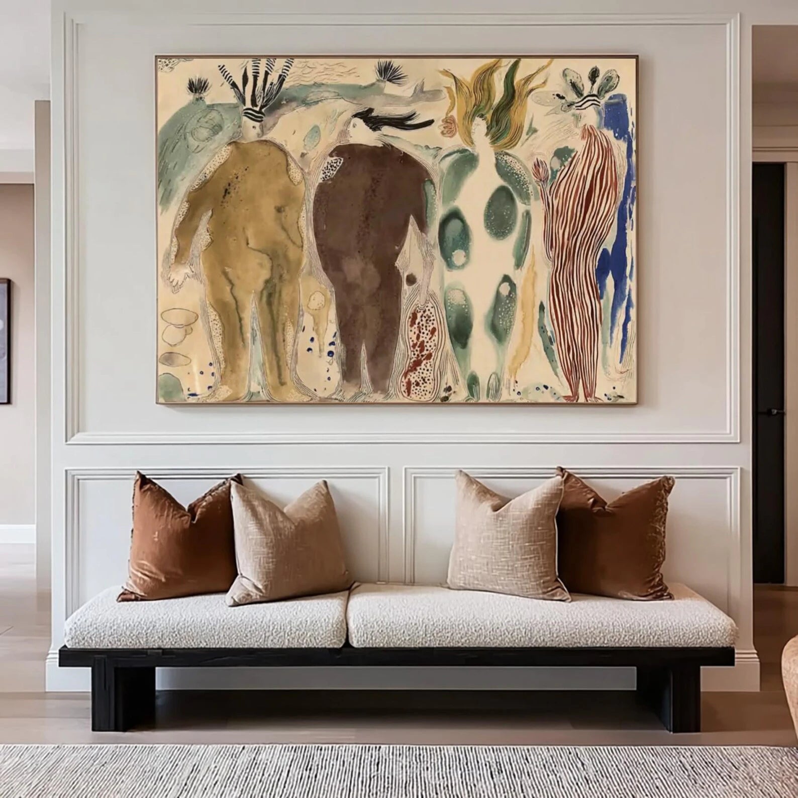 Abstract Figurative Painting, Earthy Tone Wall Art, Hand-Painted Canvas #BH172