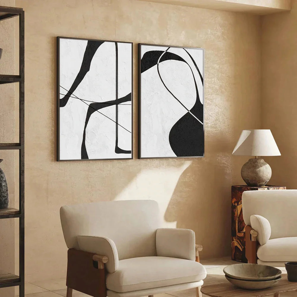 White & Black Wabi Sabi Abstract Wall Art #WA326