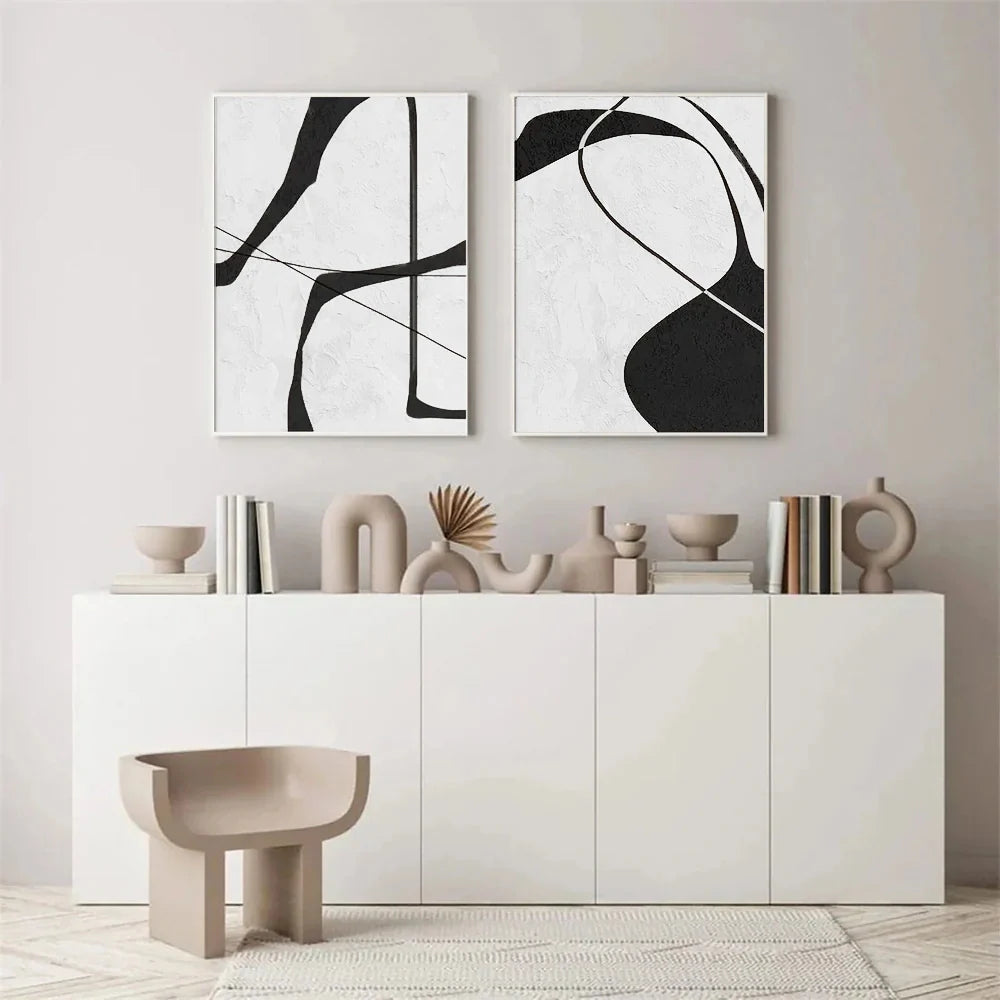 White & Black Wabi Sabi Abstract Wall Art #WA326