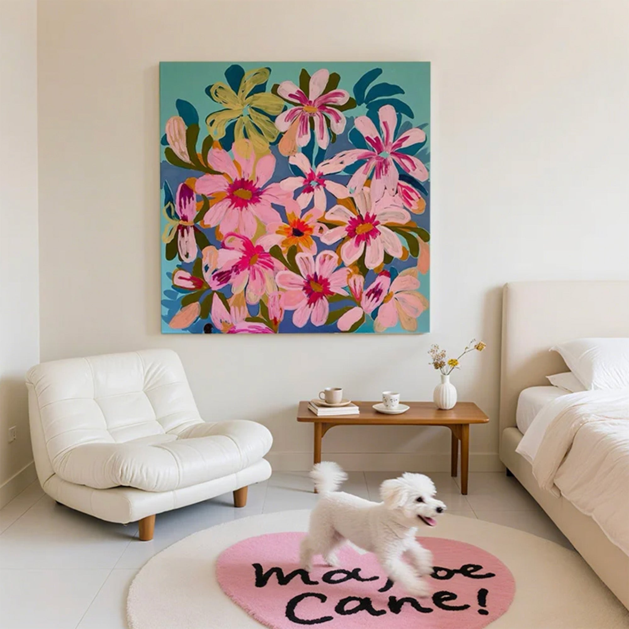 Playful Pink Flower Painting Art #FT187