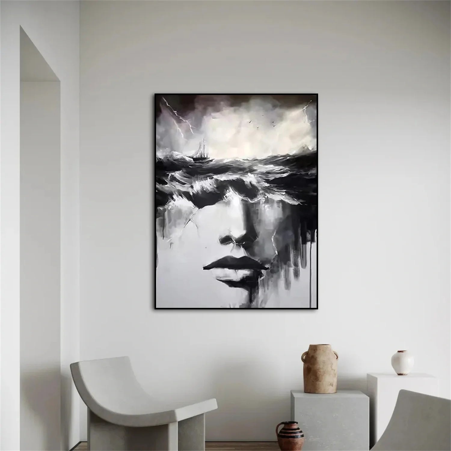 Abstract Portrait Black and White Painting #AB015