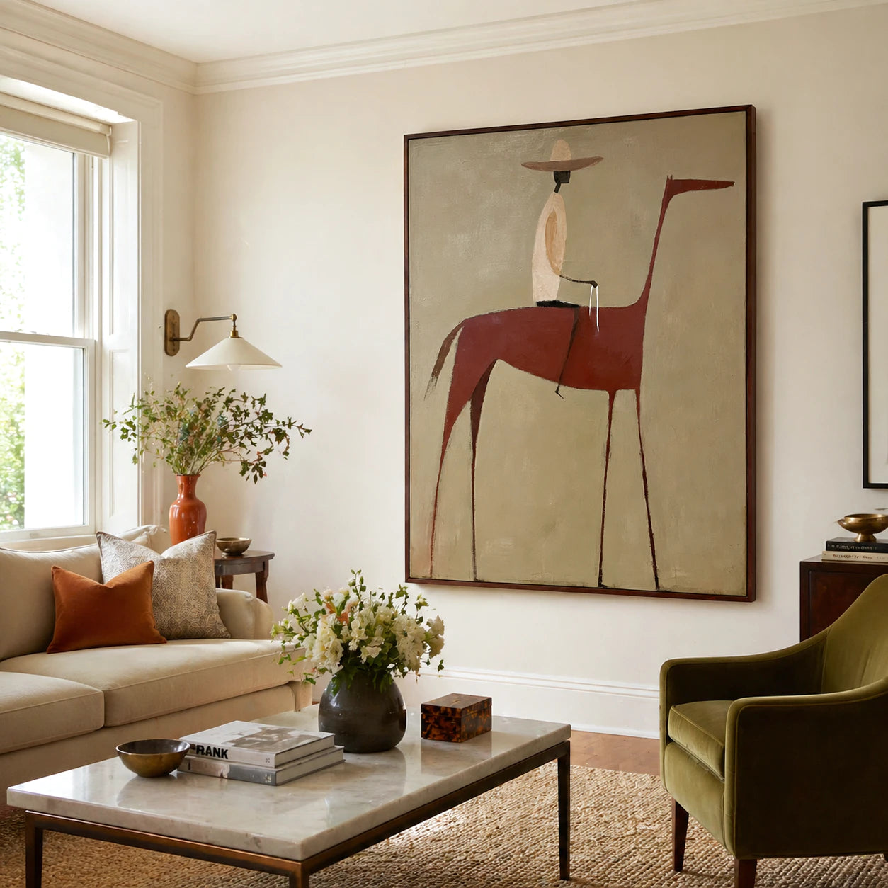Abstract Horse Rider Oil Painting, Minimalist Wall Art #AB150