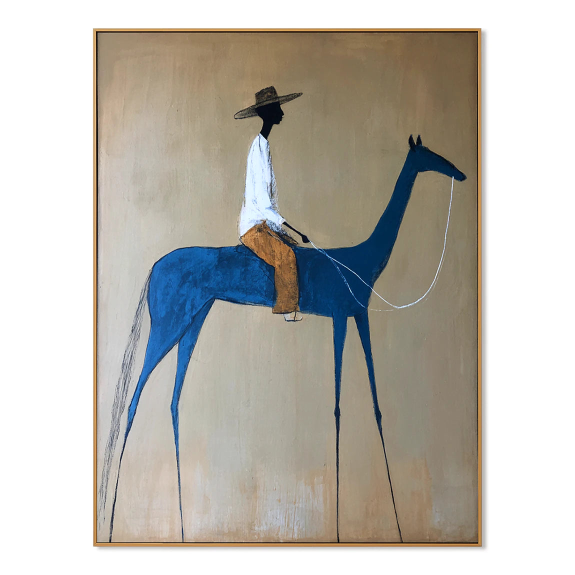 Hand-Painted Abstract Blue Horse Rider Oil Painting #AB151