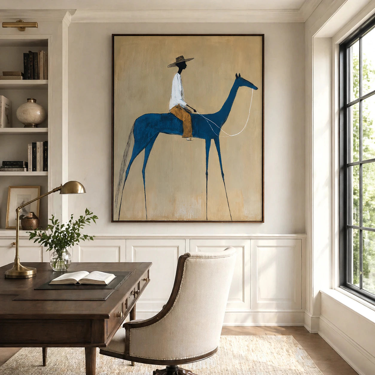 Hand-Painted Abstract Blue Horse Rider Oil Painting #AB151