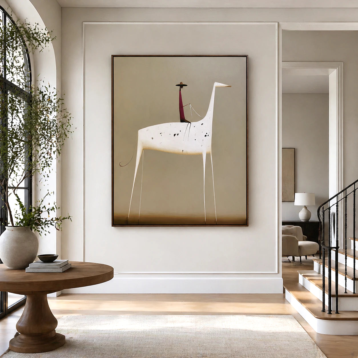Abstract Horse Rider Painting, Minimalist Neutral Wall Art #AB154