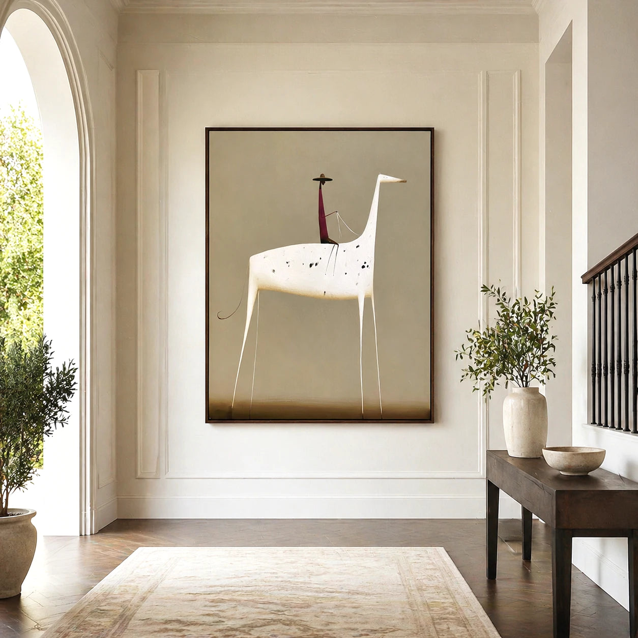 Abstract Horse Rider Painting, Minimalist Neutral Wall Art #AB154