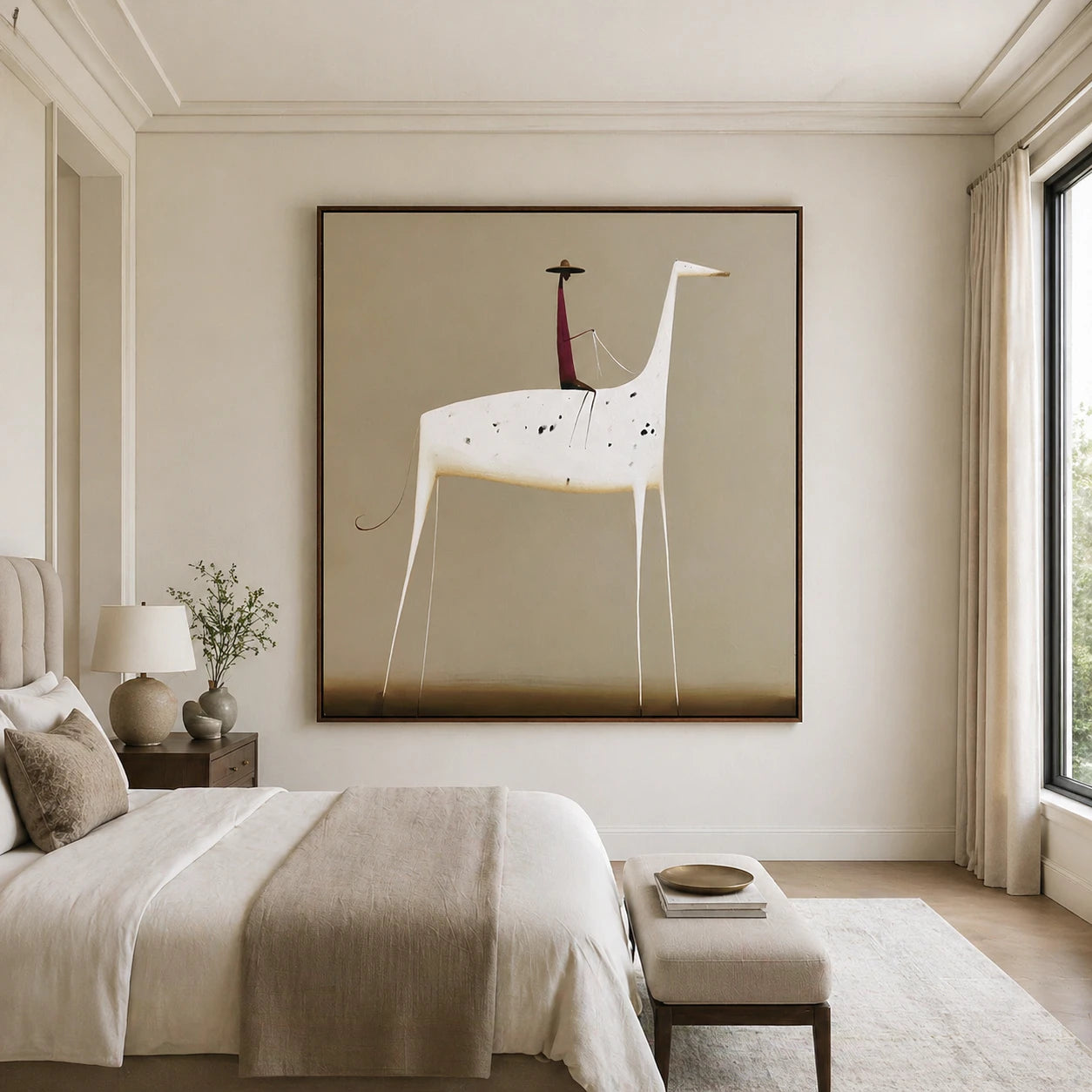 Abstract Horse Rider Painting, Minimalist Neutral Wall Art #AB154