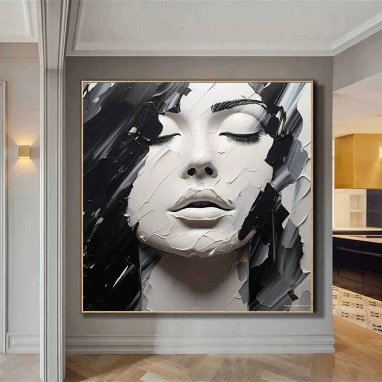 Abstract Portrait Black and White Painting #AB017