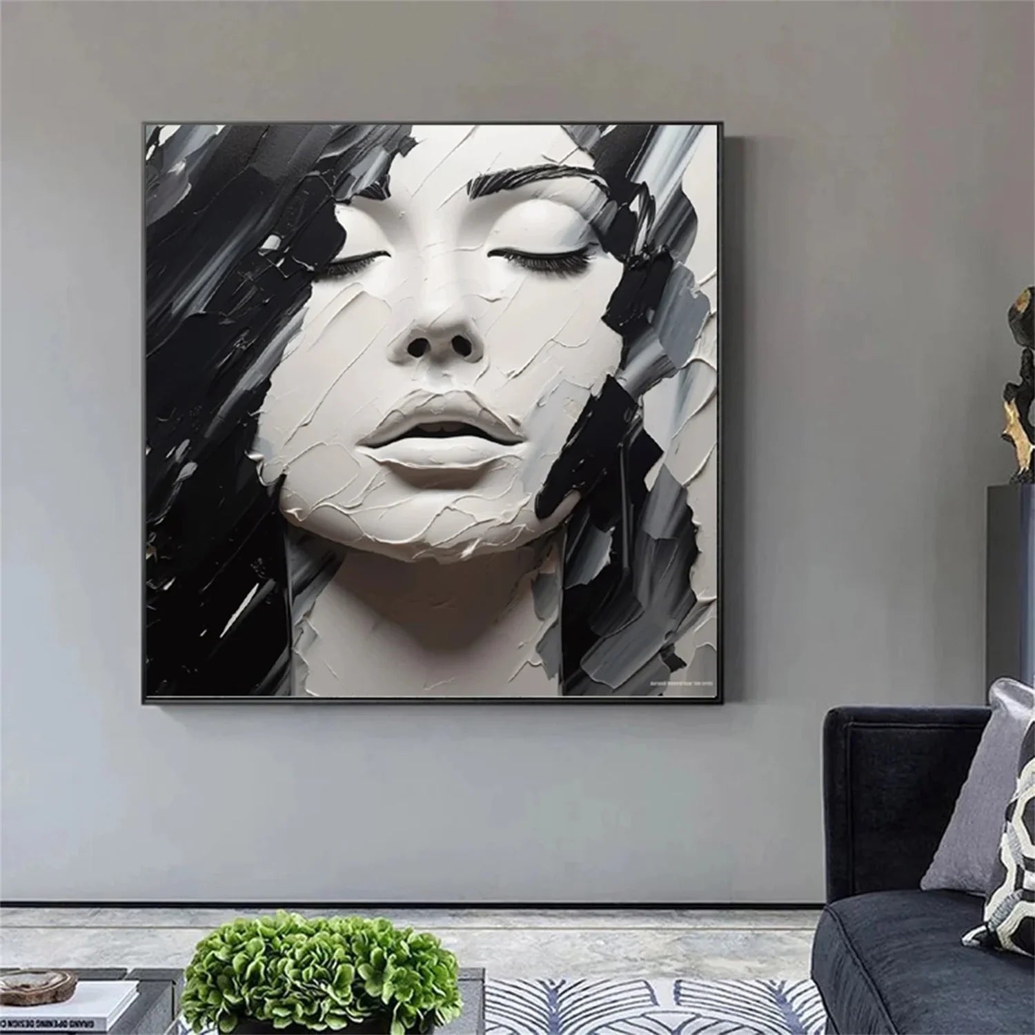 Abstract Portrait Black and White Painting #AB017
