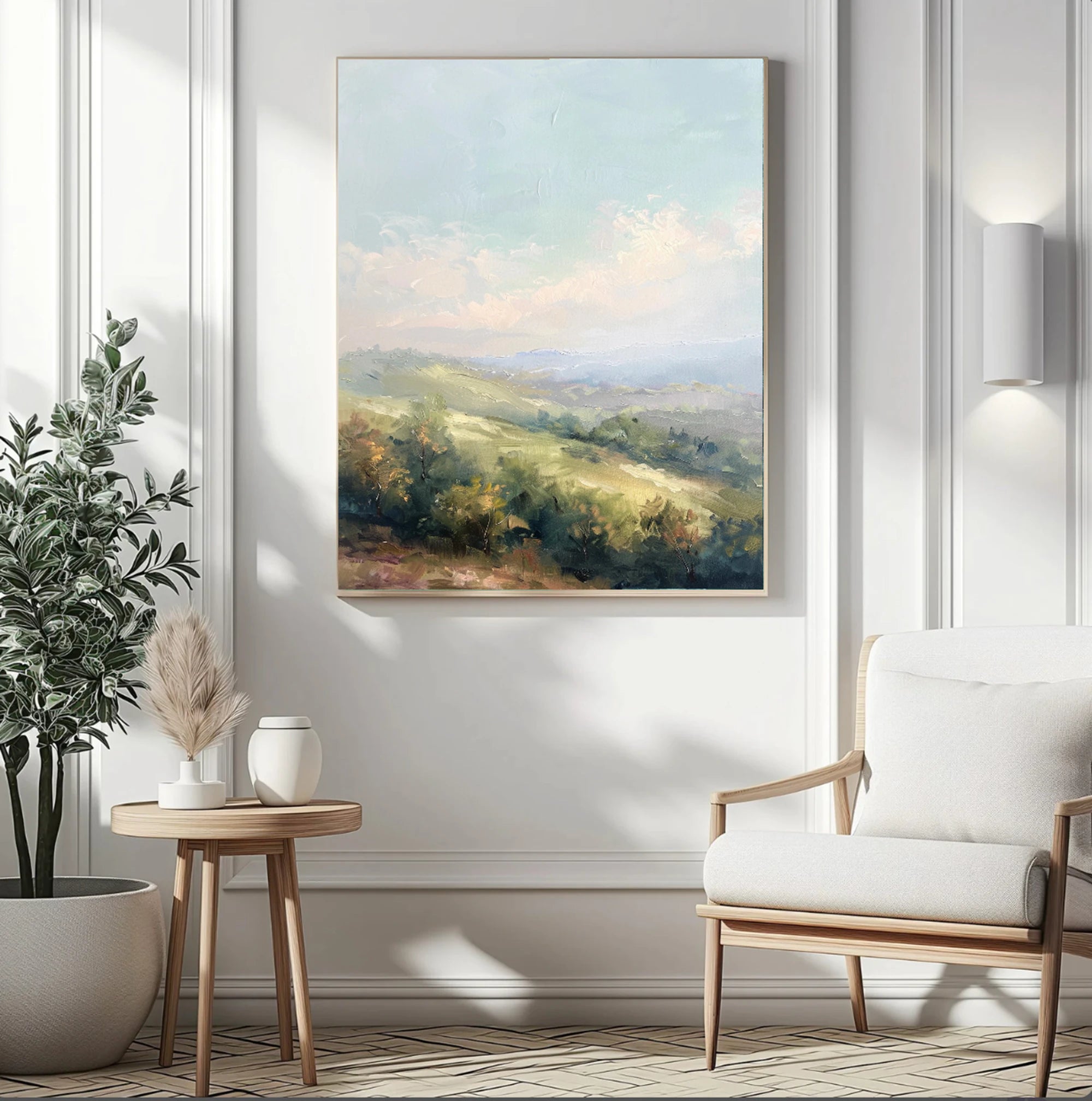 Large Abstract Nature Wall Art, Hand-painted Light Blue Sky Artwork #FJ594