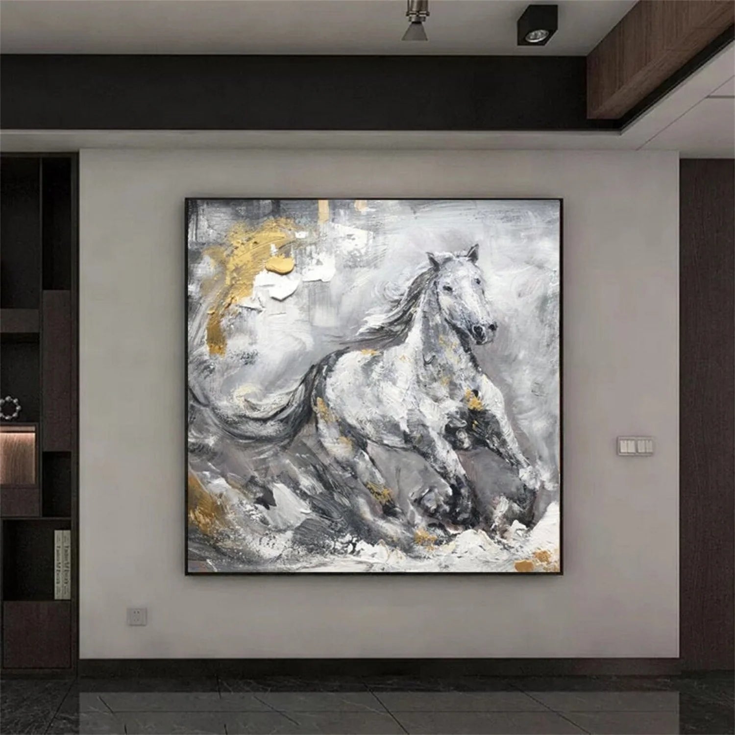 Black and White Horse Abstract Animal Wall Art #AM063