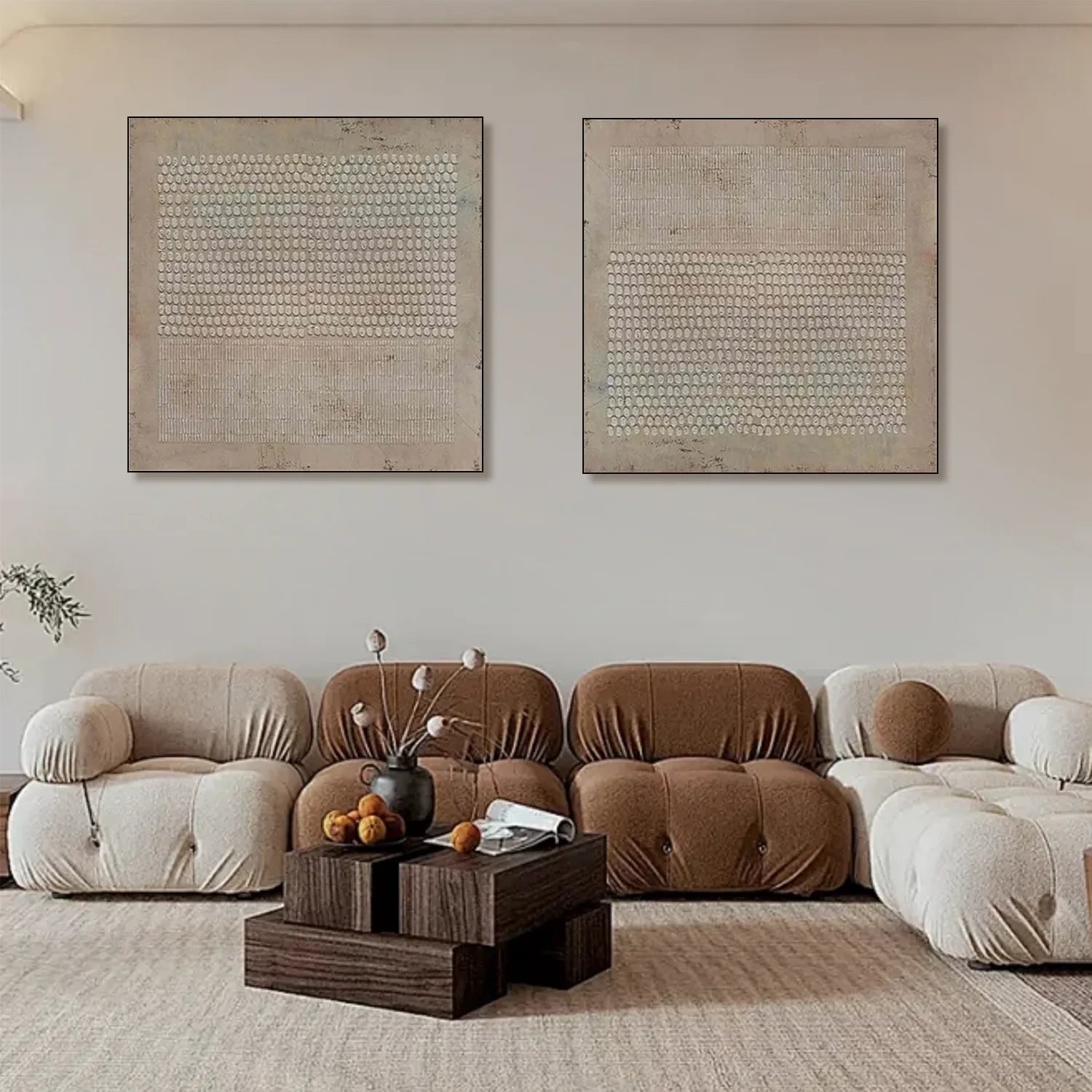 Beige and Brown Wabi Sabi Textured Canvas Art Set of 2 #WA637