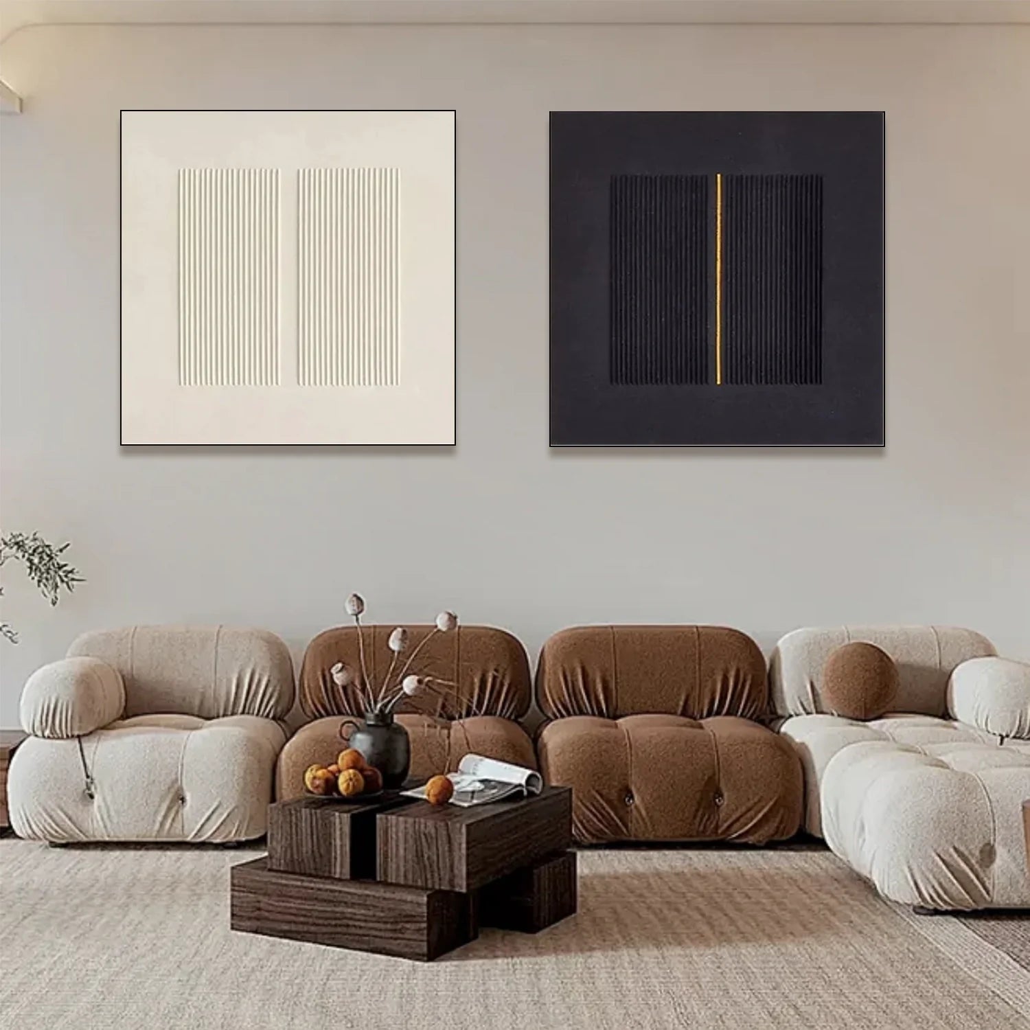 Black and White Minimalist_Textured Canvas Art Set of 2 #MZ102