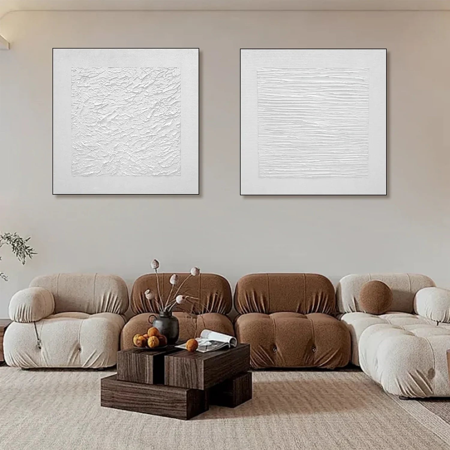 White Minimalist_Textured Canvas Art Set of 2 #MZ106