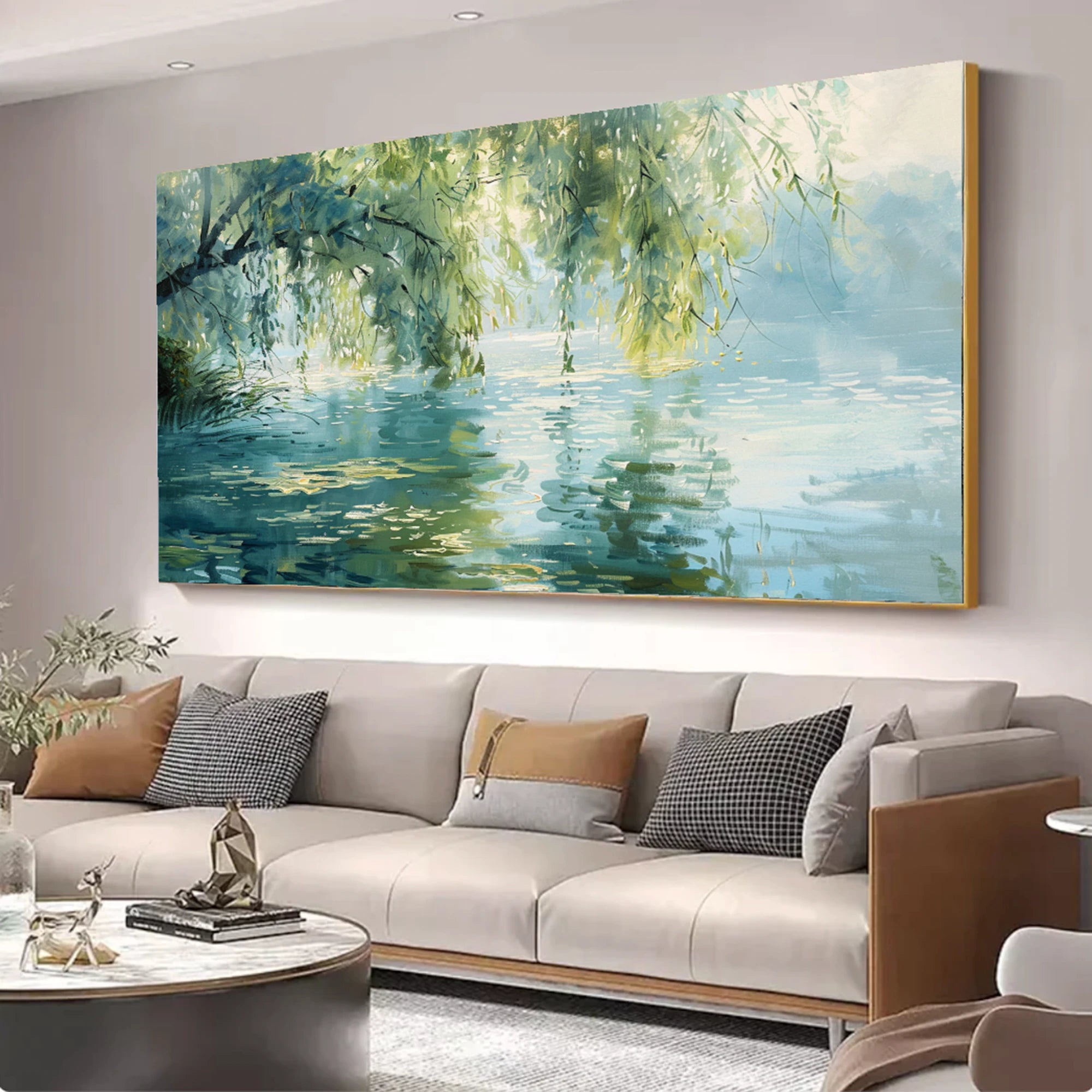 Tranquil Willow Lake Landscape Oil Painting #FT578