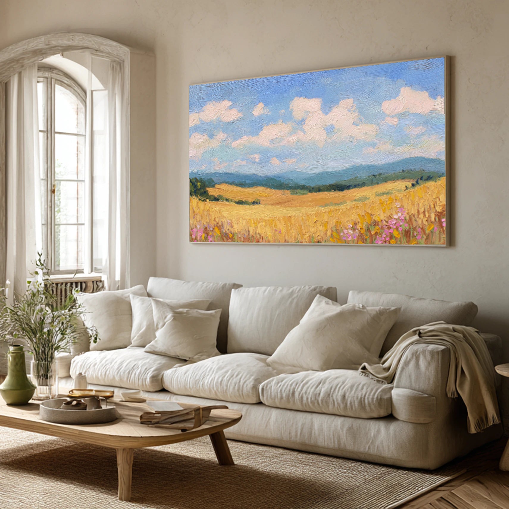 Sunny Wheat Field Landscape Oil Painting #FT575