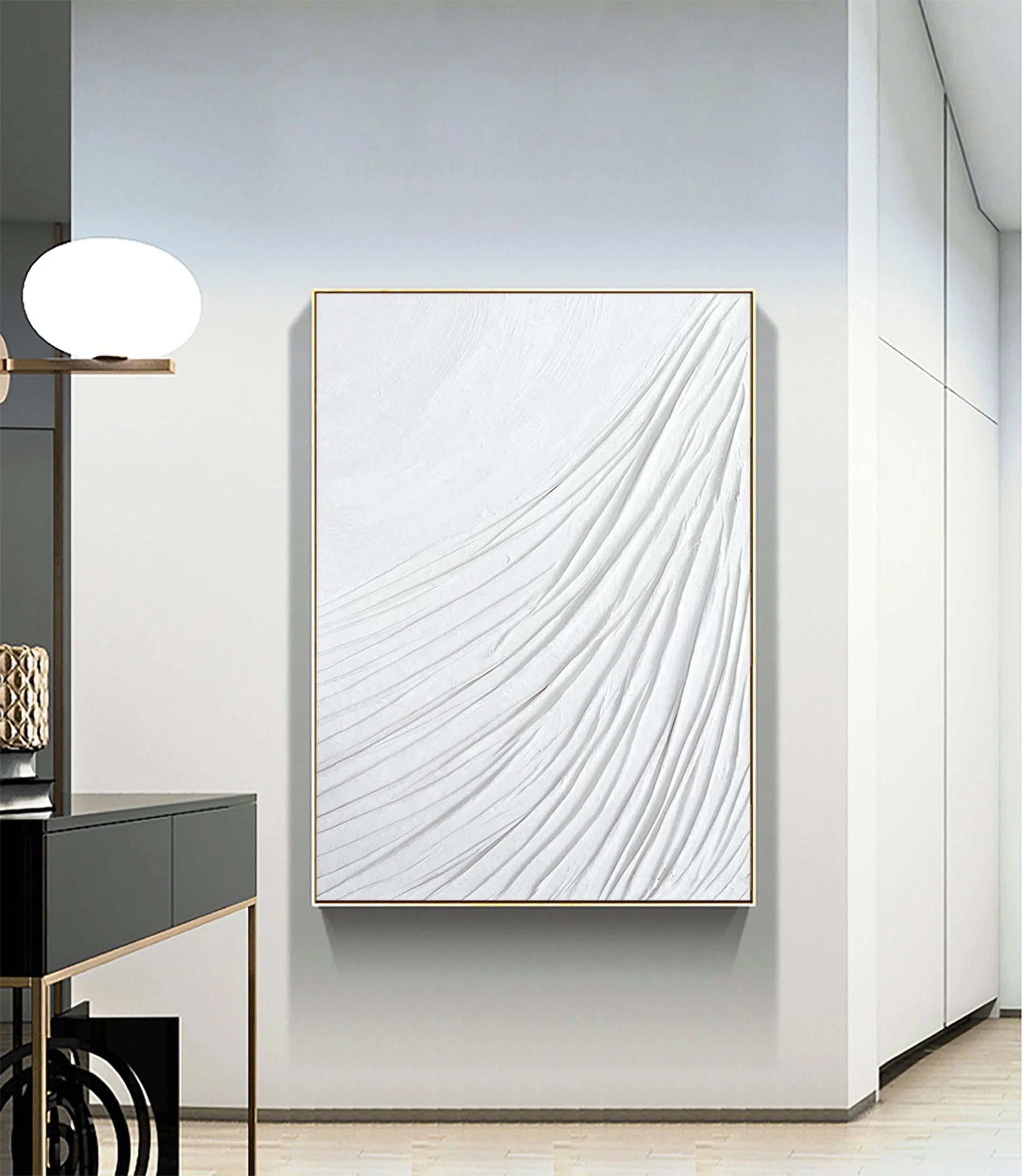 White 3D Textured Plaster Art Large Painting on Canvas Minimalistic Balance