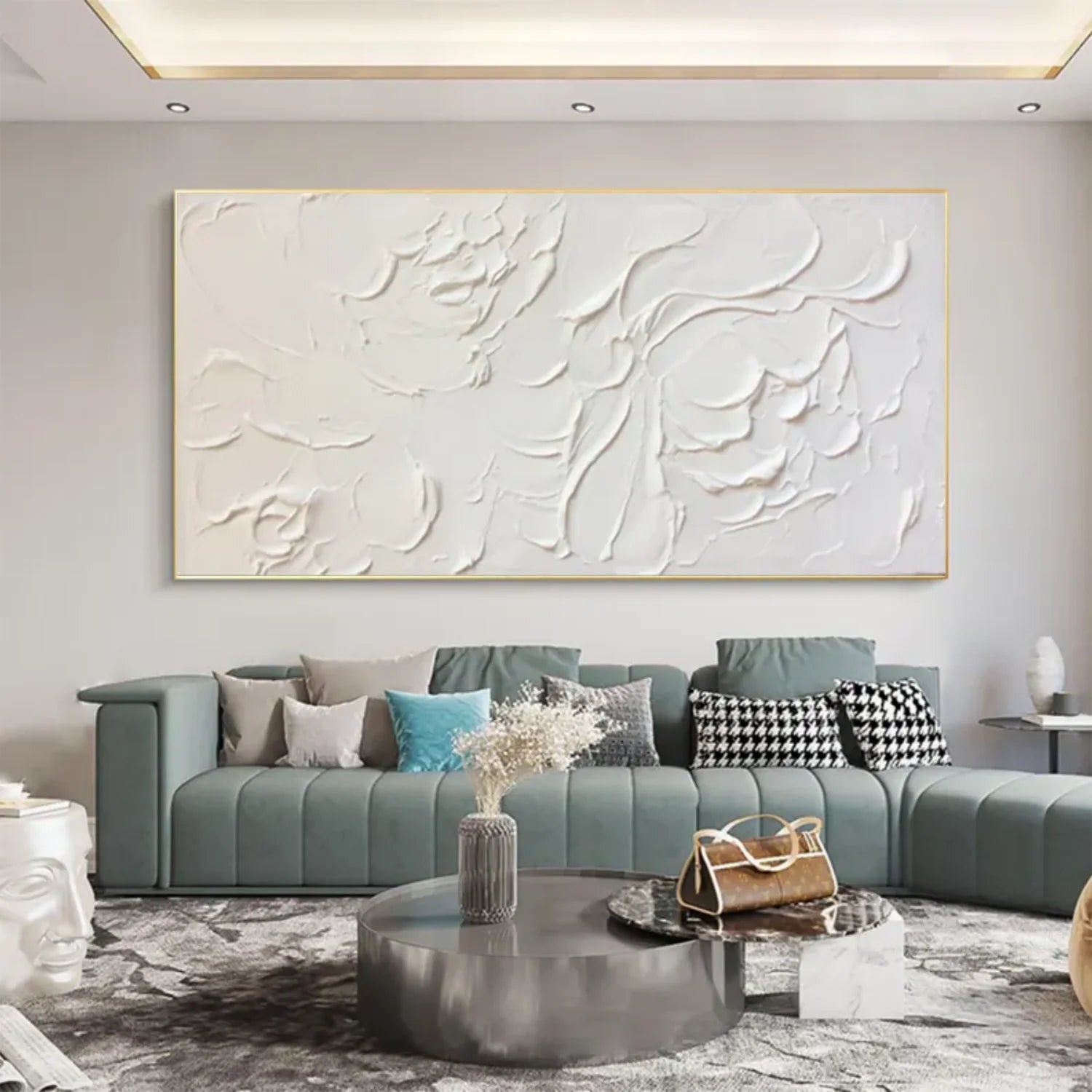 White and Beige Minimalist_Textured_Canvas Art #MD259