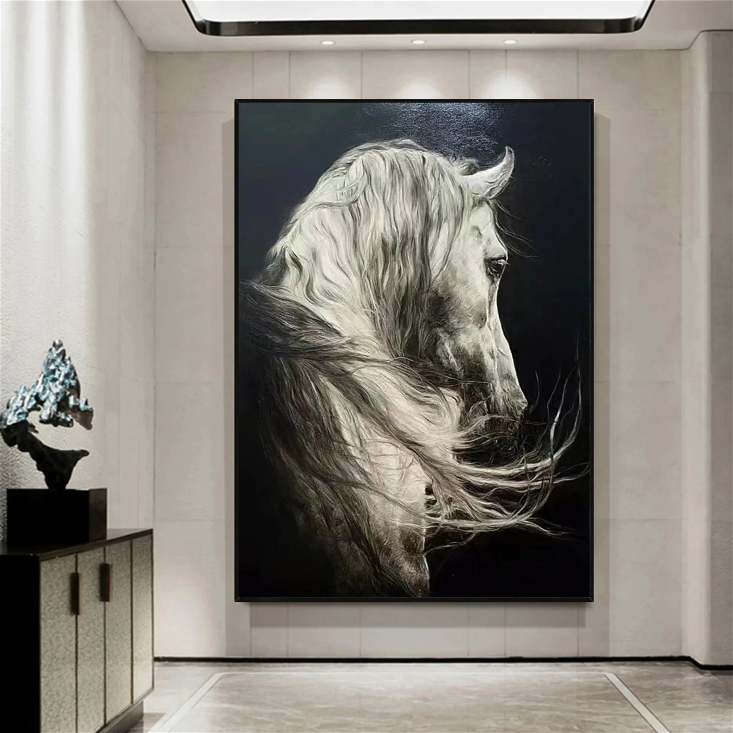 White And Black Horse Abstract Animal Wall Art #AM050