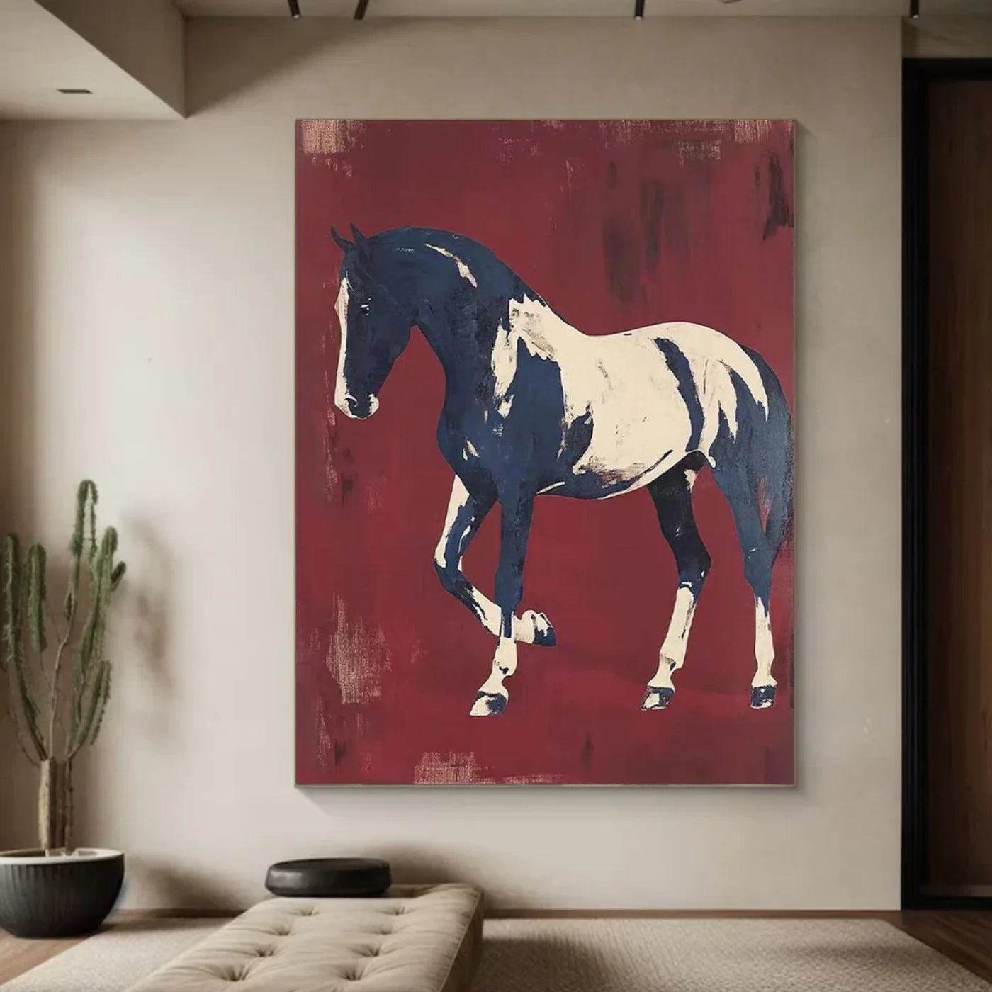 Vintage Textured Running Horse Oil Painting #AM362