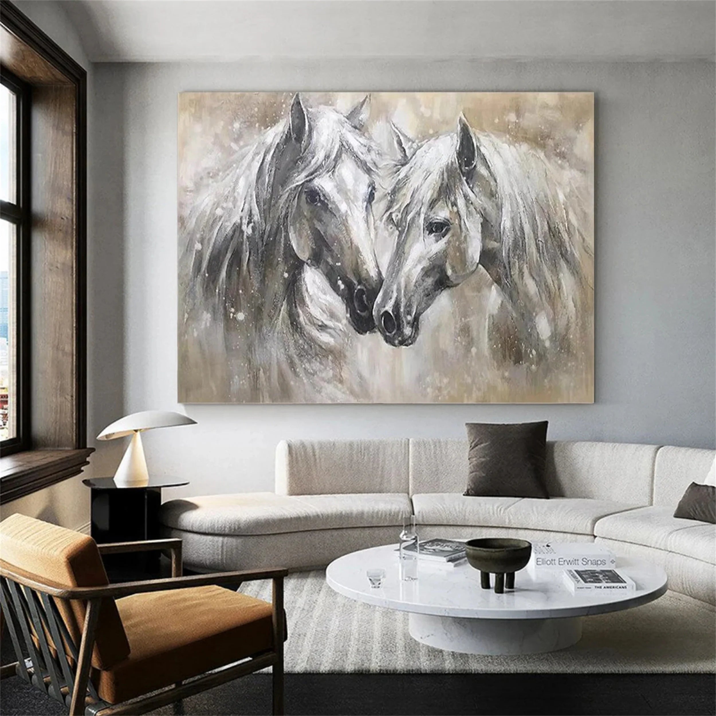 White and Black Horse Abstract Animal Wall Art #AM046