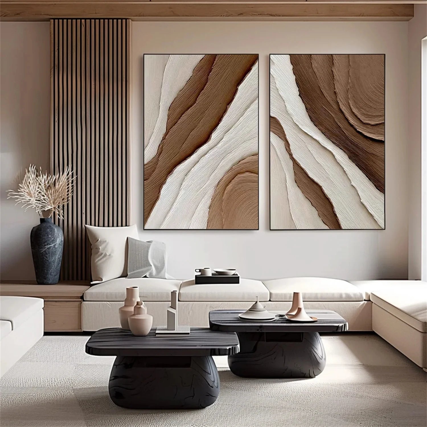 Minimalist Brown & Beige Art Set of 2 #MB012