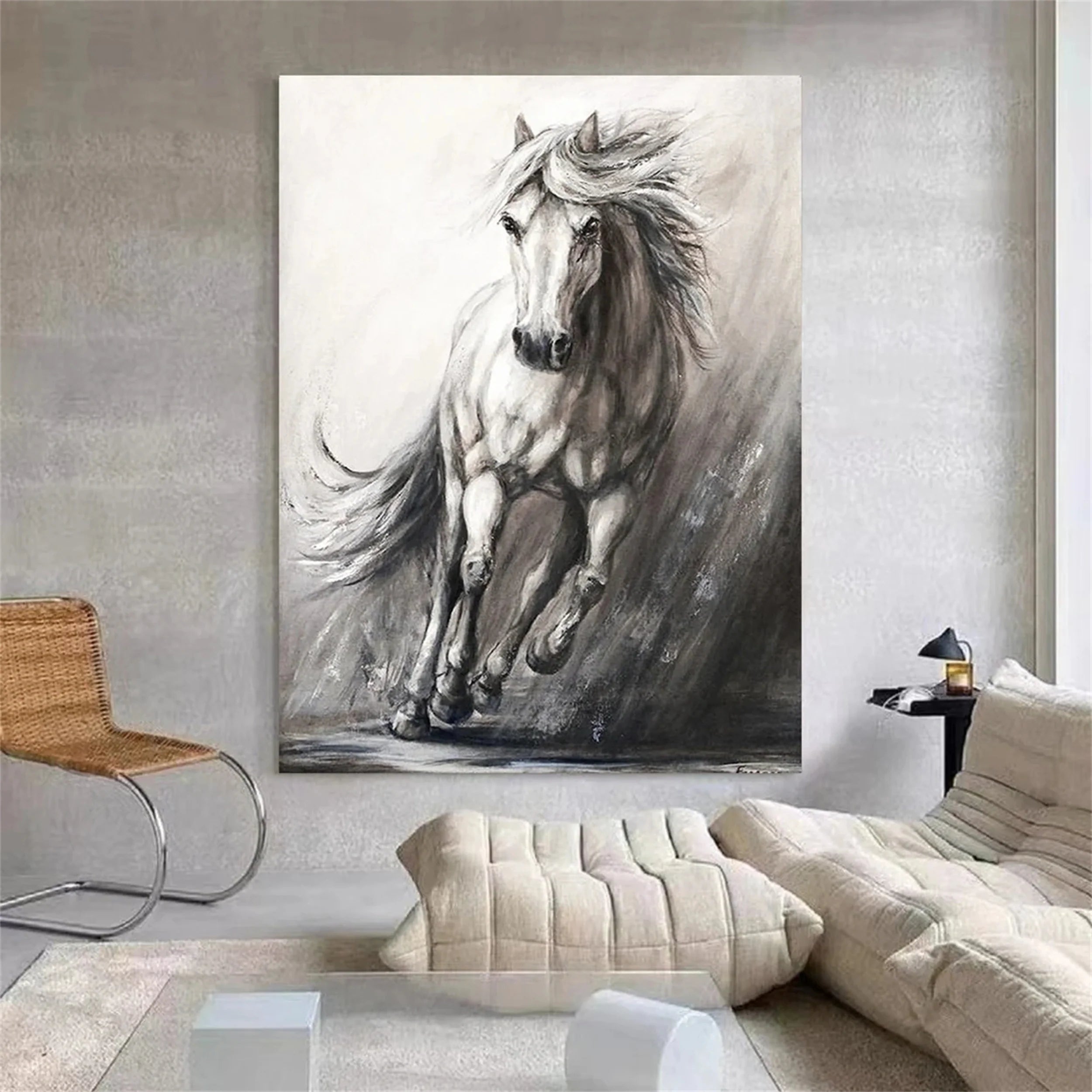 White And Black Horse Abstract Animal Wall Art #AM048