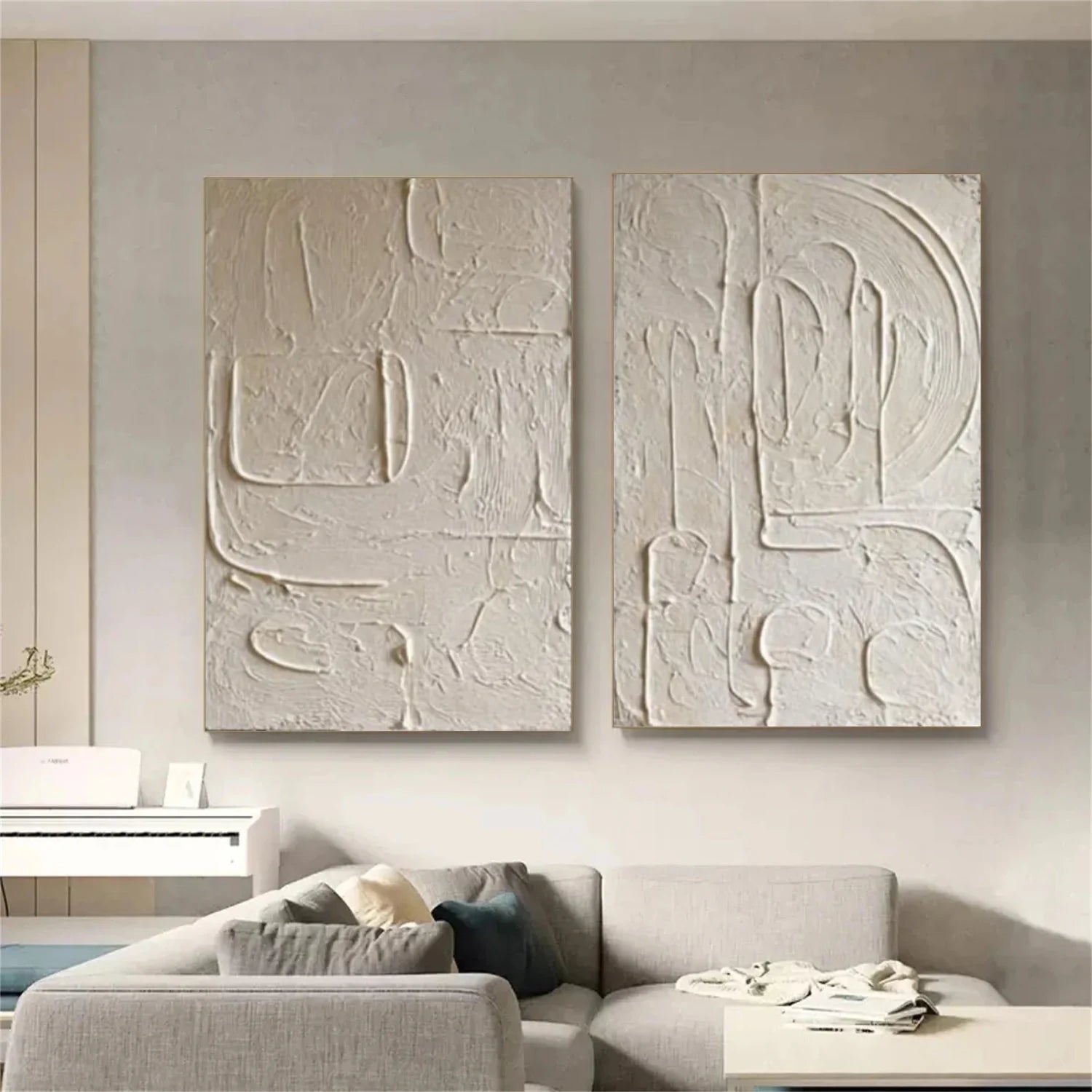 White Minimalist_Textured_Canvas Art Set of 2 #MD274