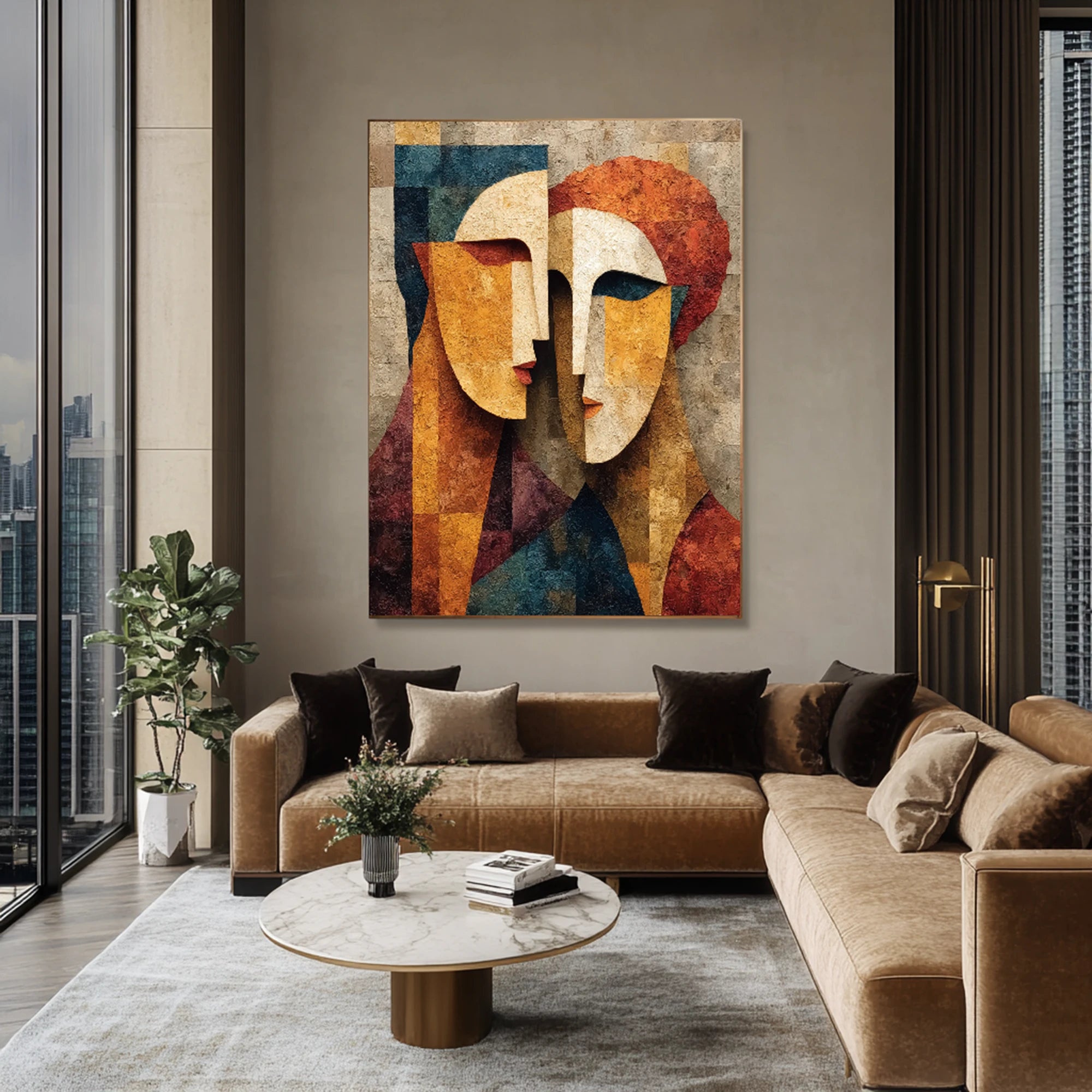 Cubist Faces Hand-Painted Oil Painting #WA518