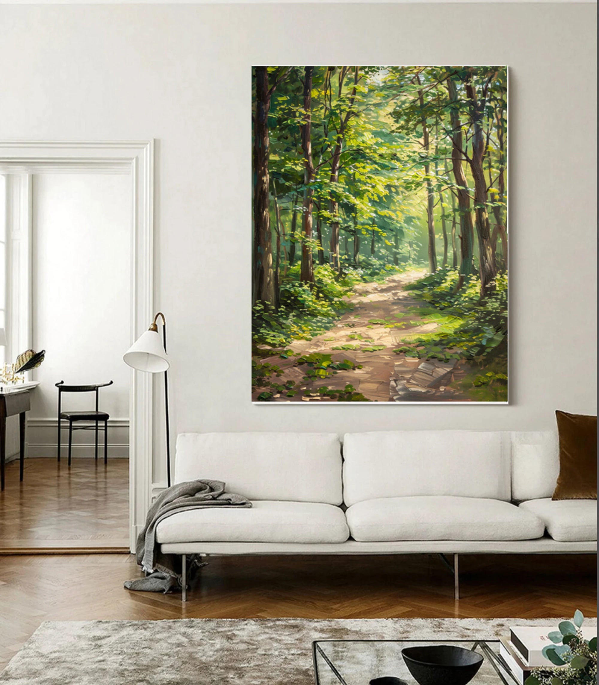 Sunlit Forest Path Hand-Painted Oil Painting #FJ595